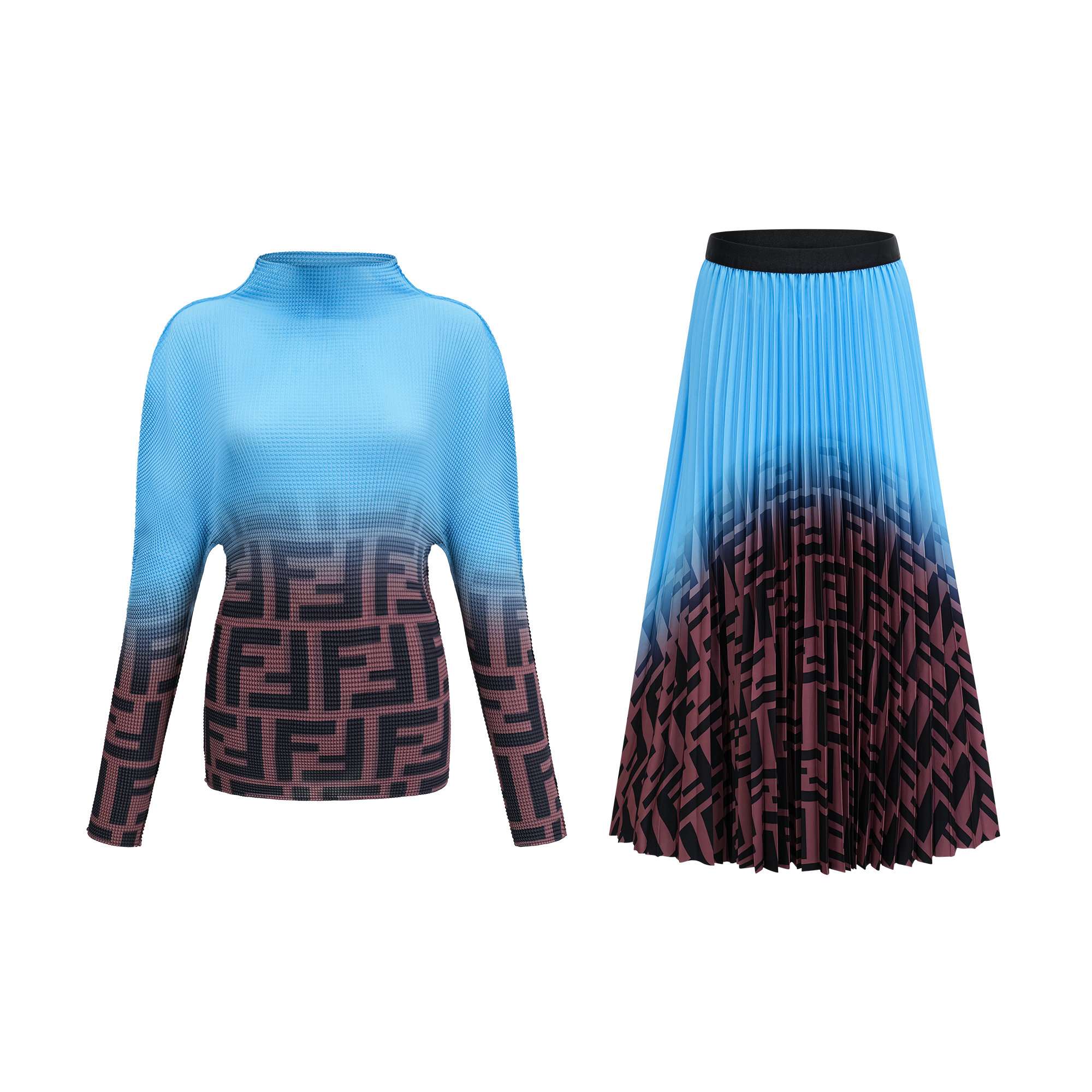 Désirée color-block pleated top & skirt matching set