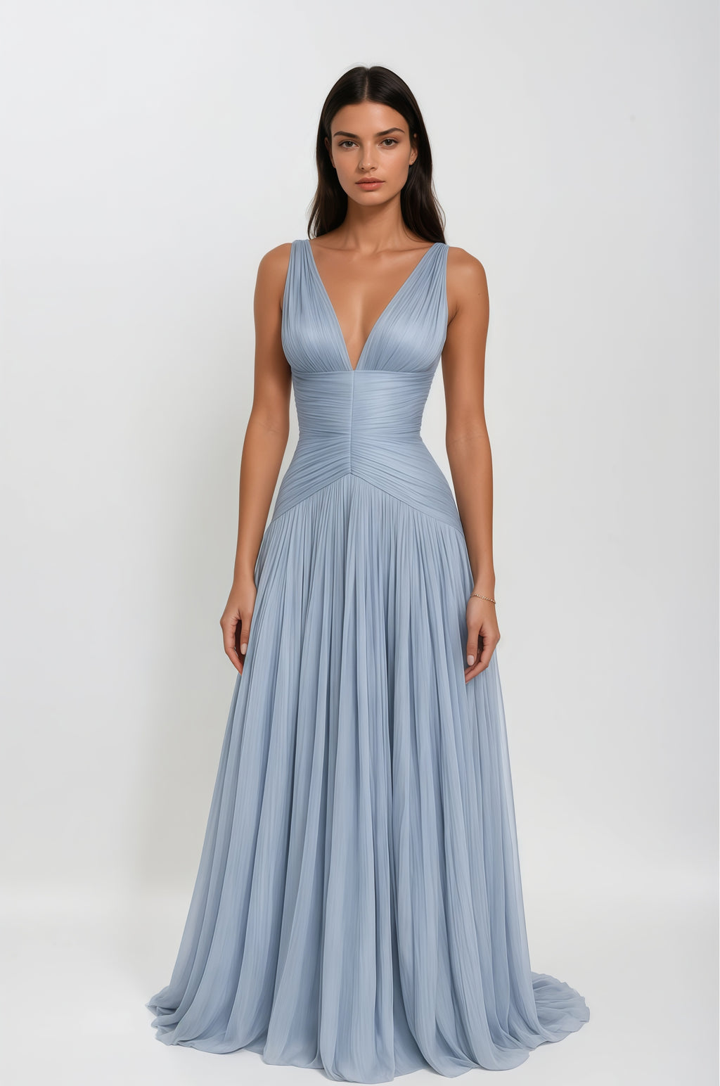 Térébenthine Blue Glossy Gathered Maxi Dress