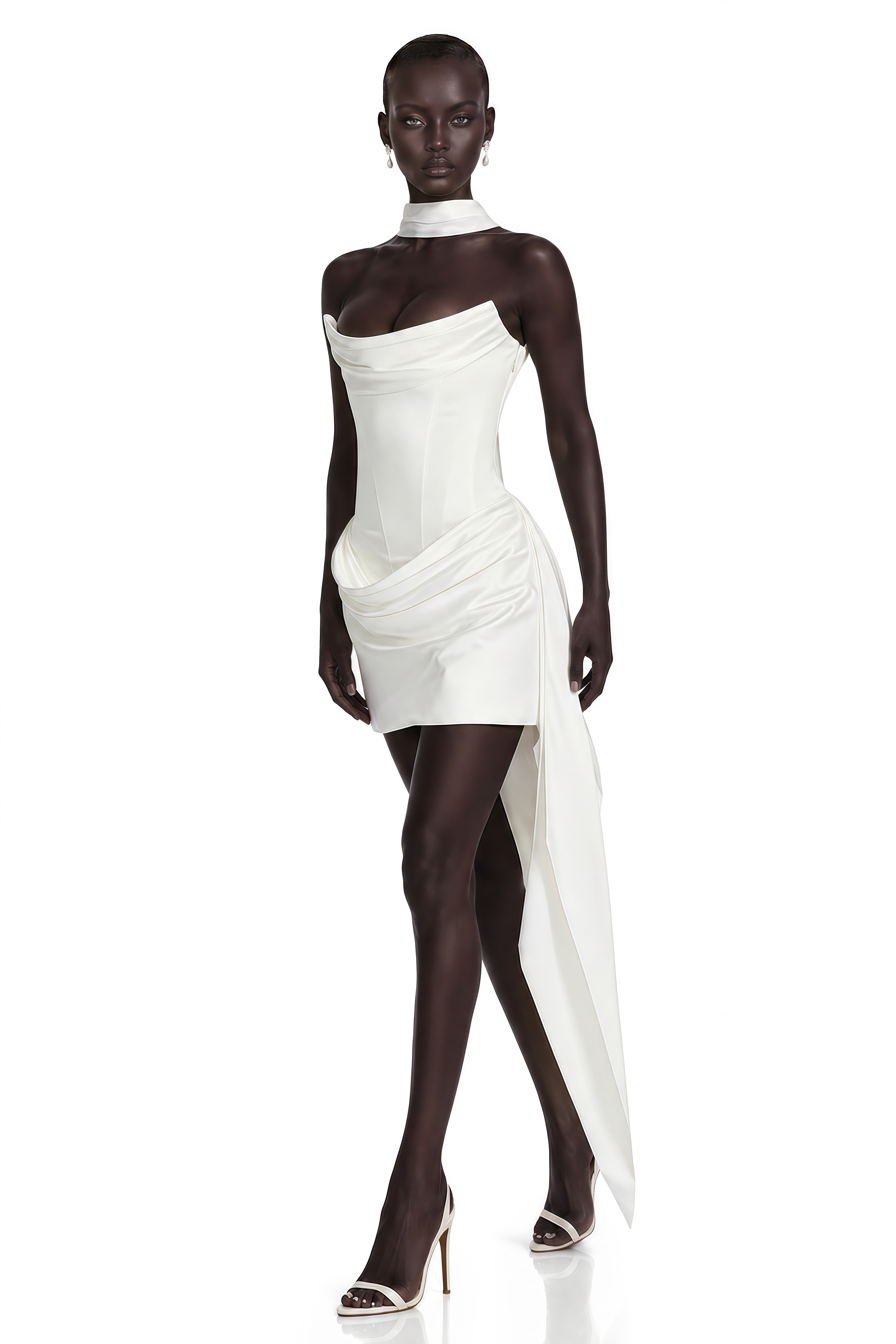 Zenina White Ruched Ribbon Detail Mini Dress