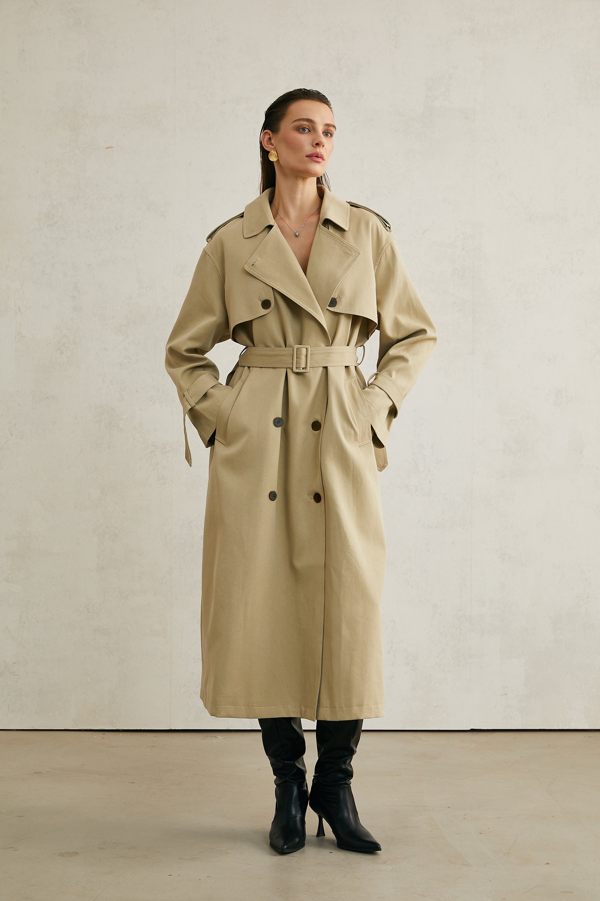 Carlotta khaki belted trench coat