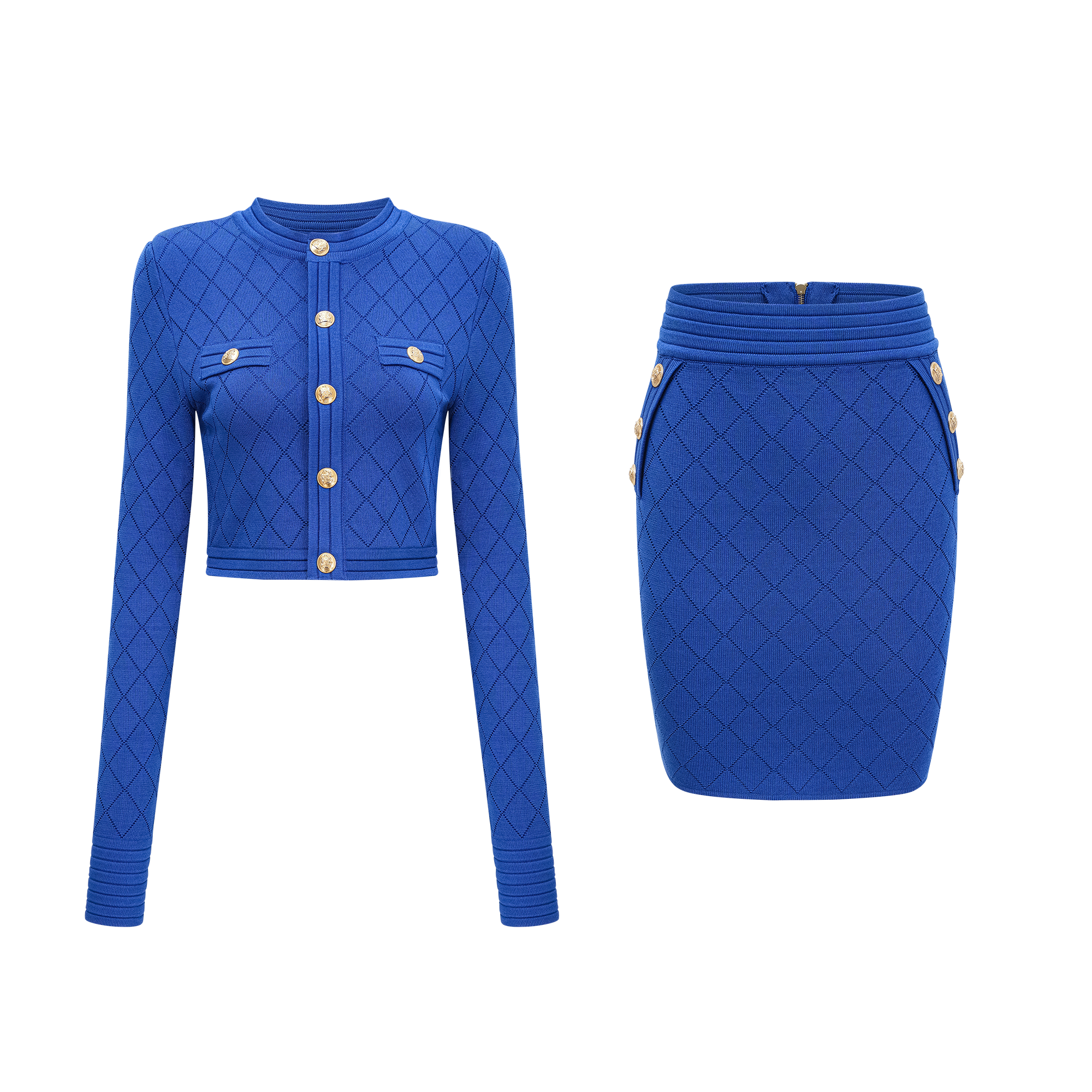 Maëlys blue button-detail knitted top & skirt matching set