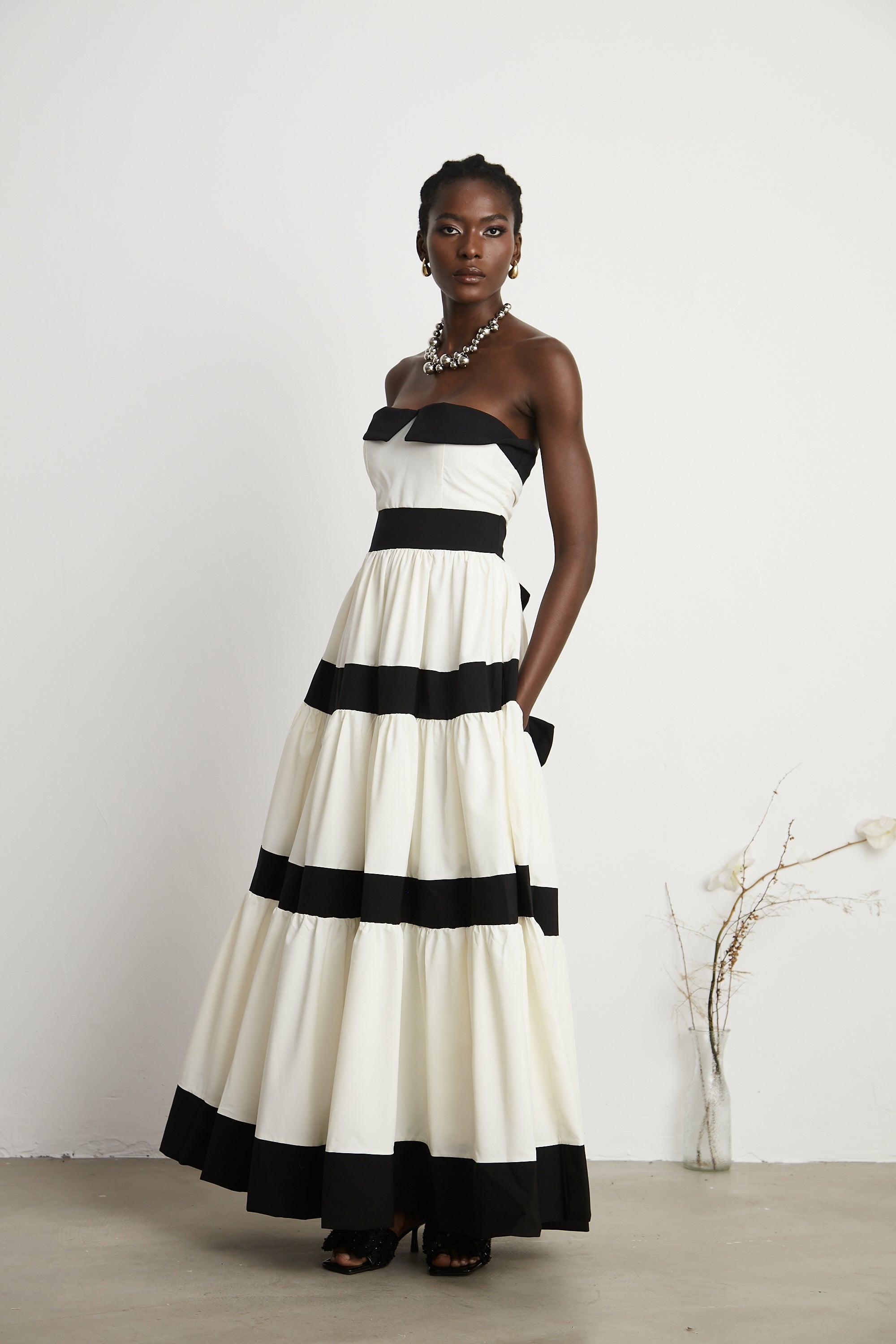 Sandrine pleated bow-embellished maxi dress