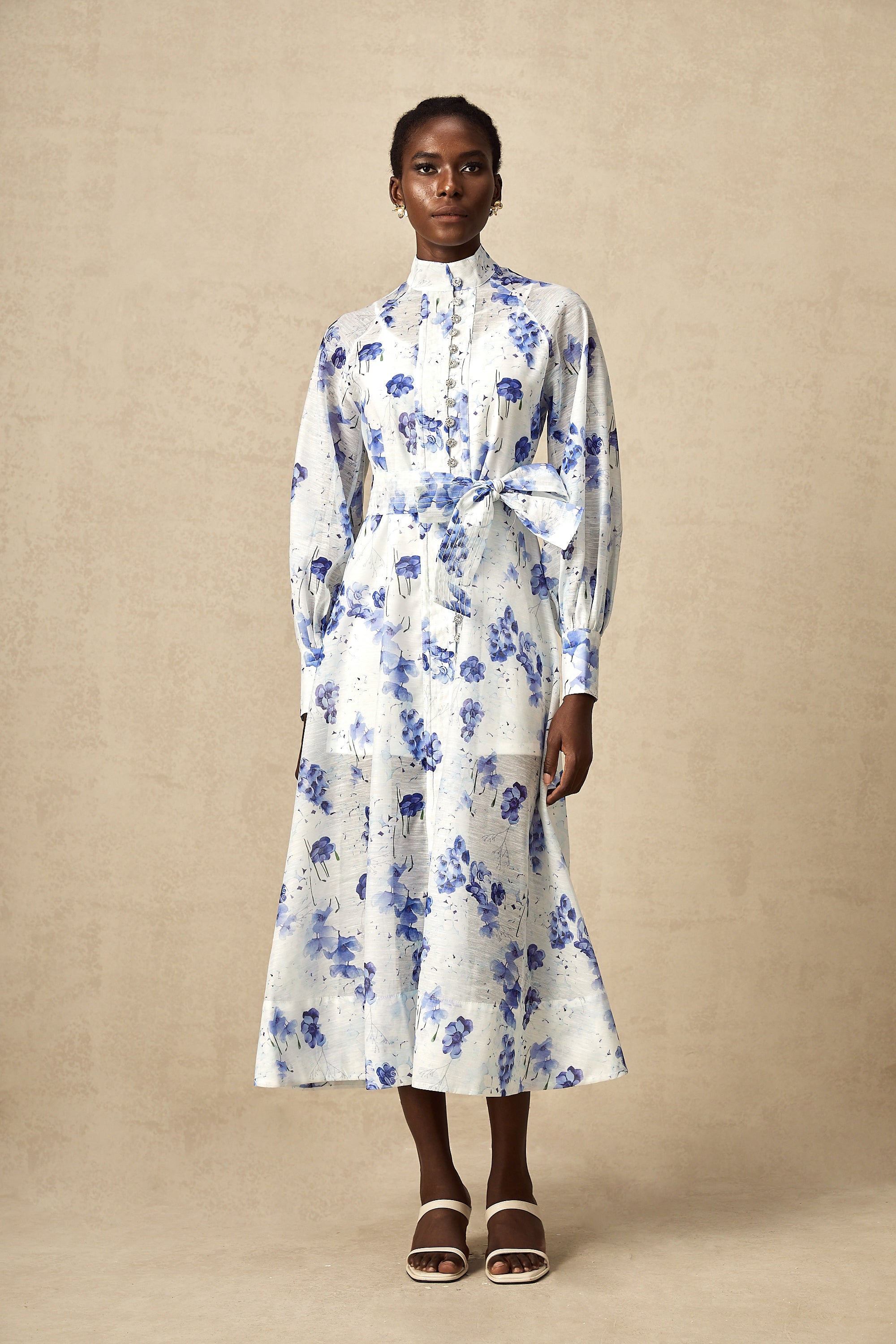 Florence crystal floral belted midi dress