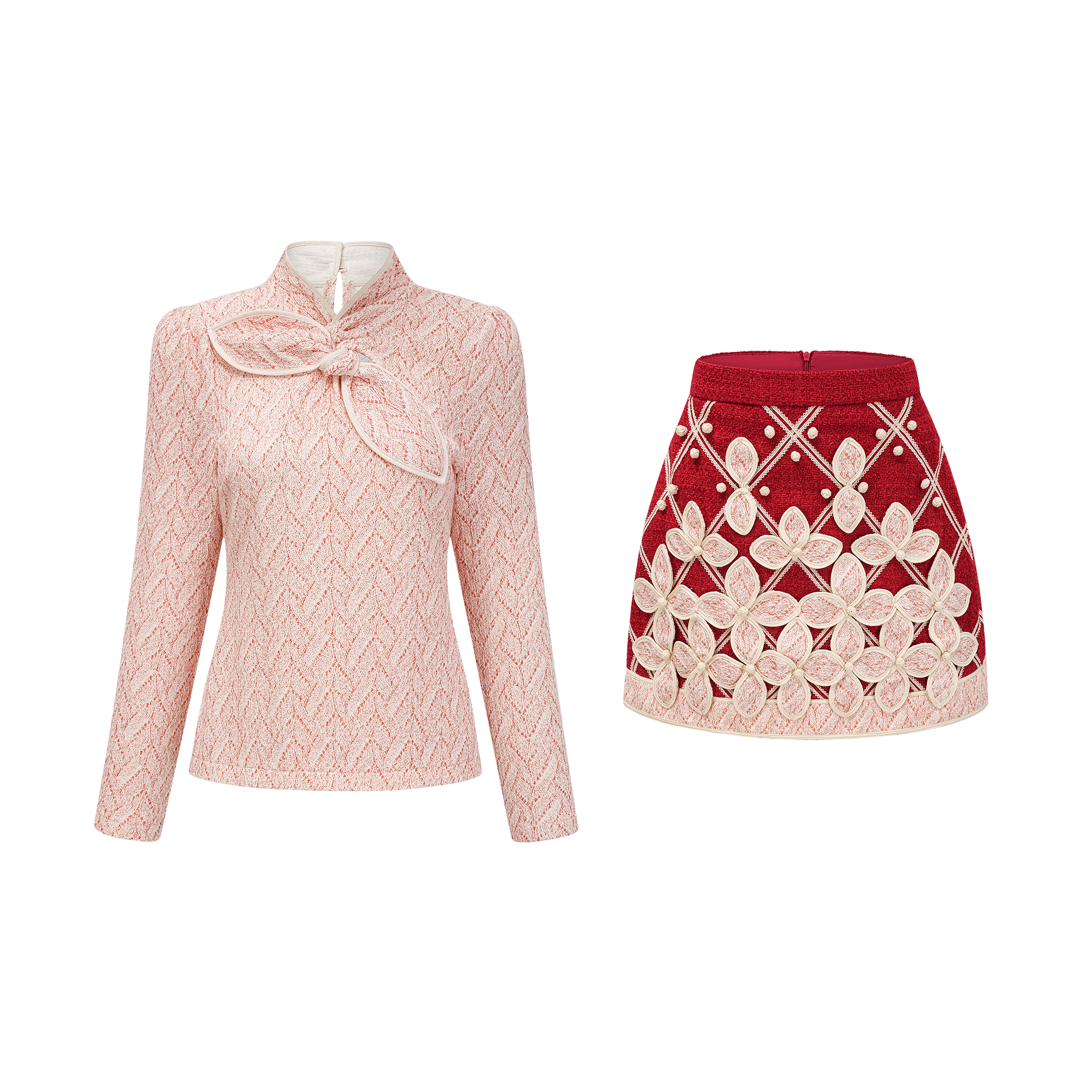 Carolina Pink Crochet Knit Blouse & Skirt Set