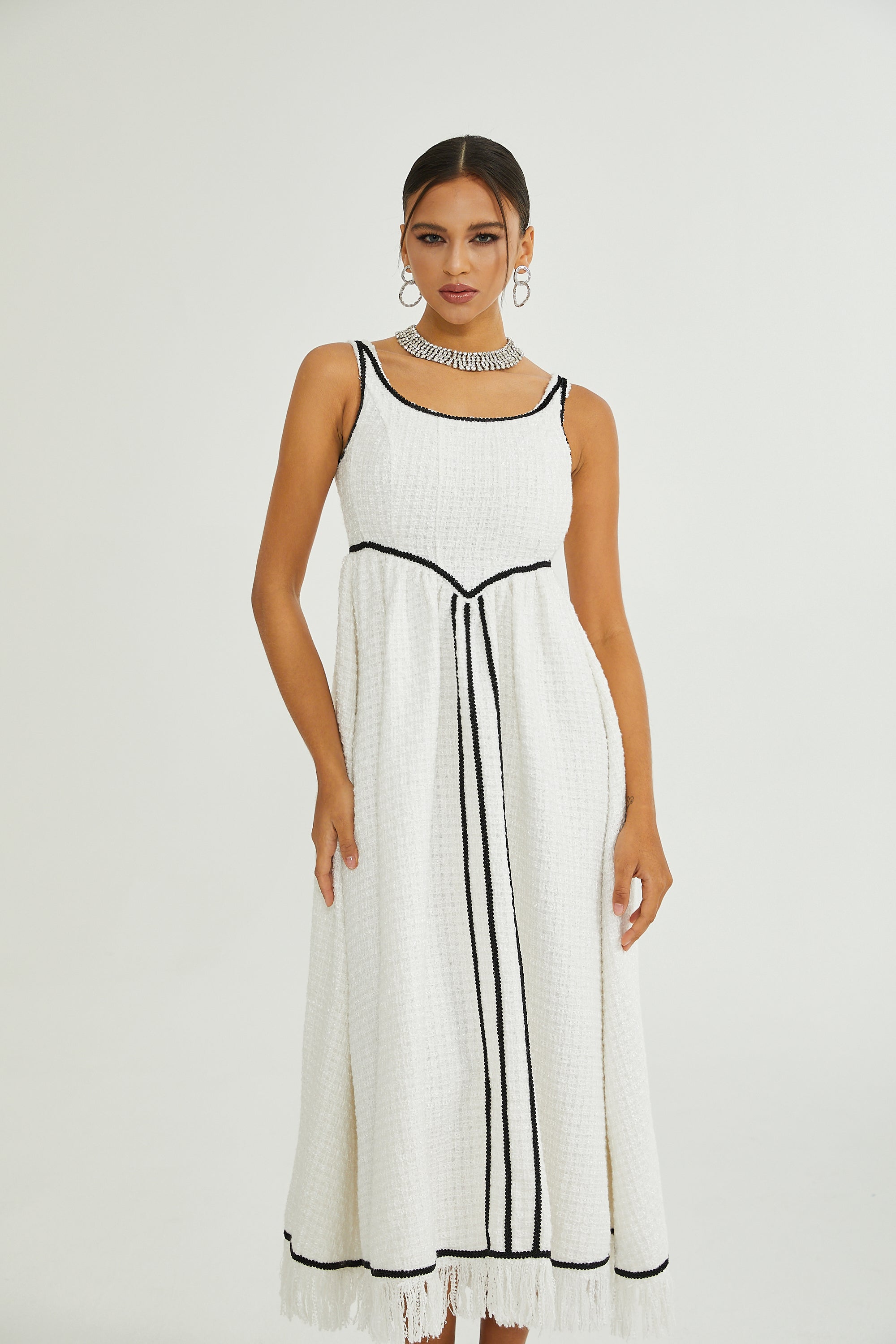 Lisette white tassel-hem dress