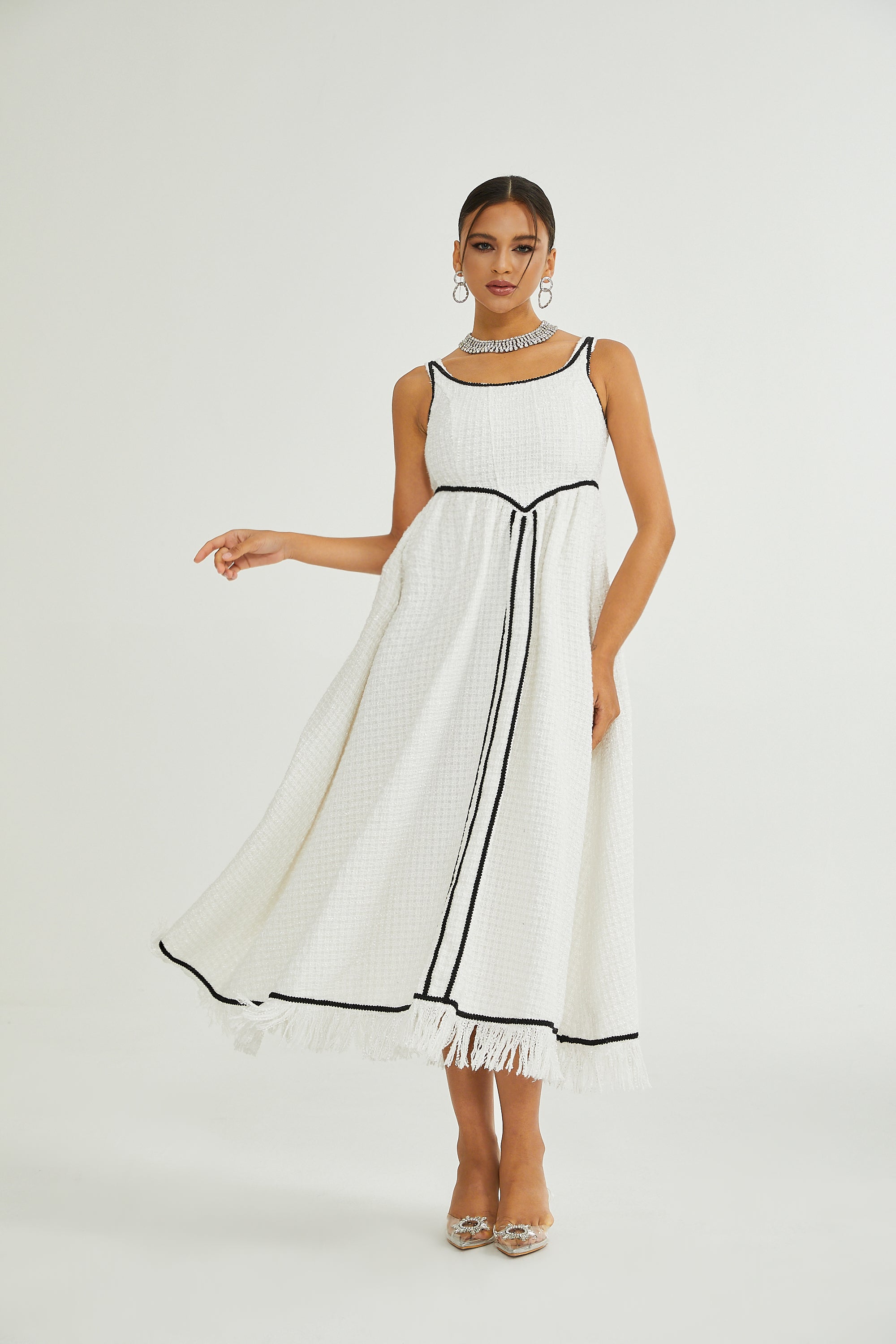 Lisette white tassel-hem dress