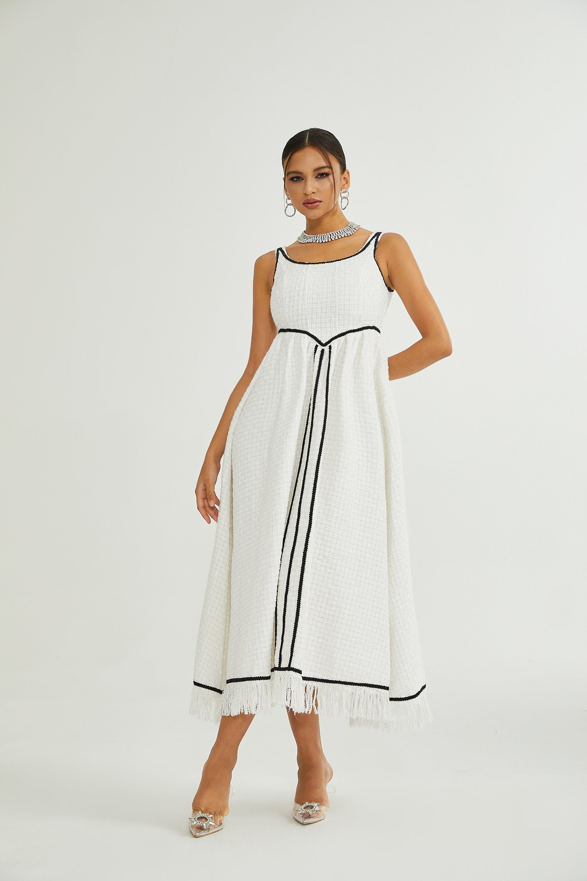 Lisette white tassel-hem dress