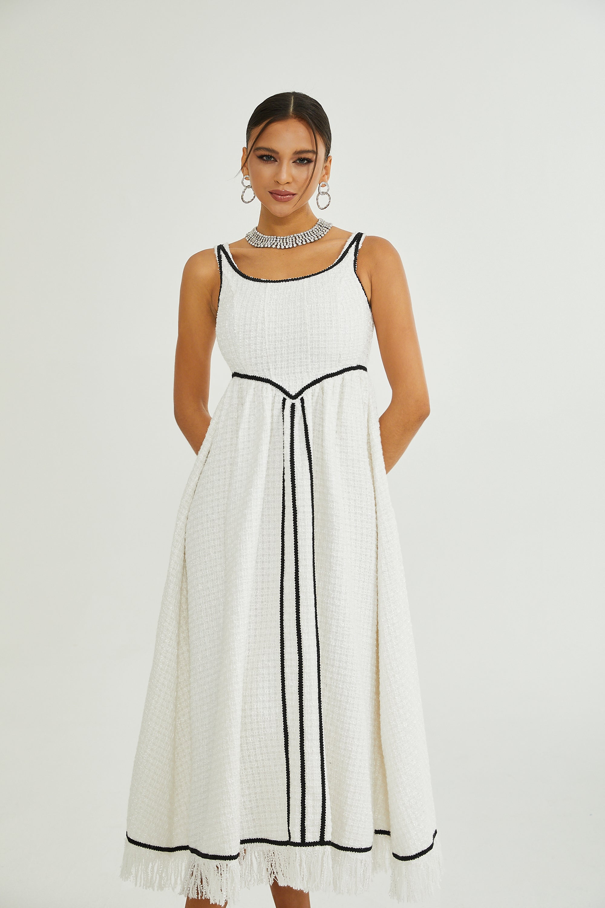 Lisette white tassel-hem dress