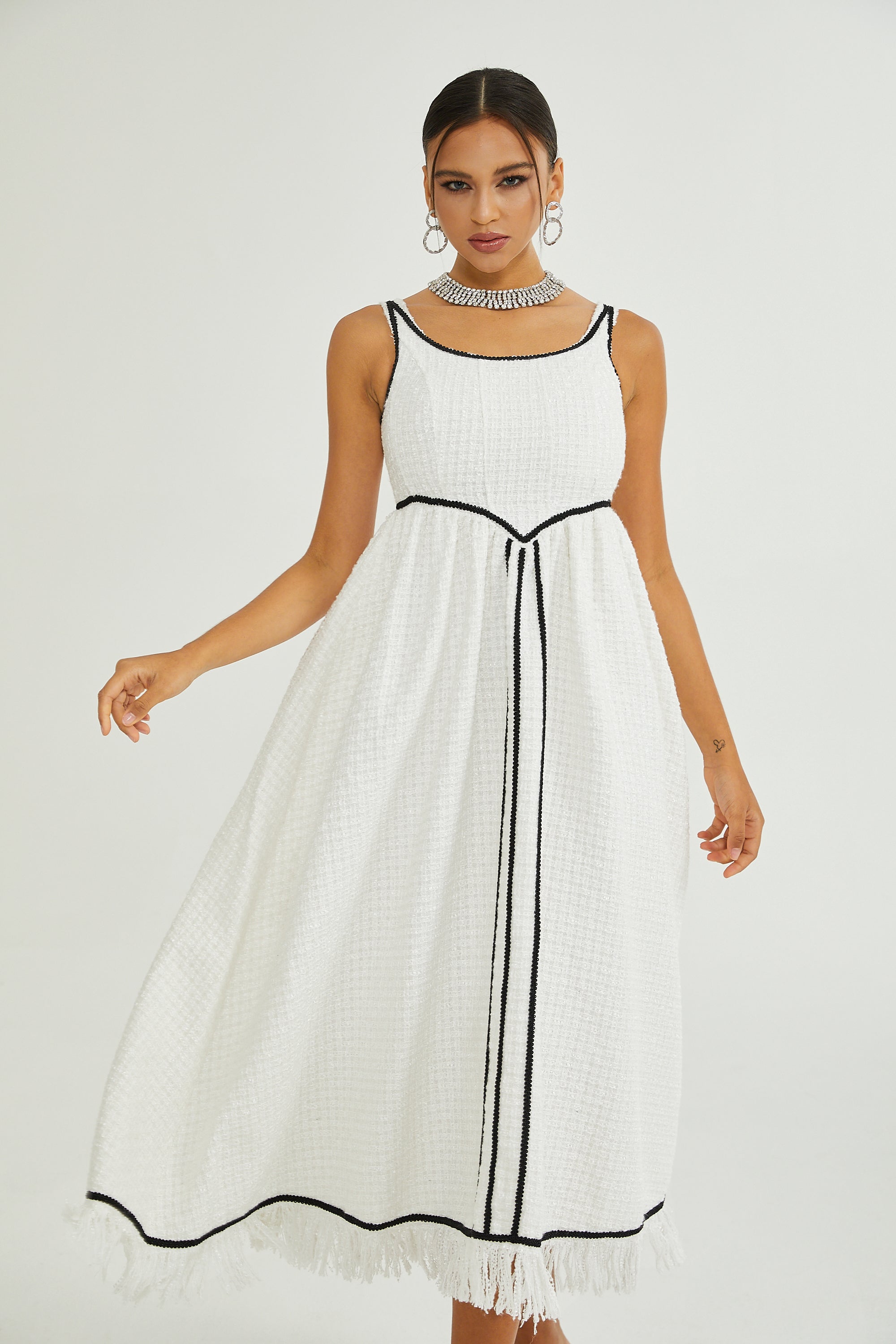 Lisette white tassel-hem dress