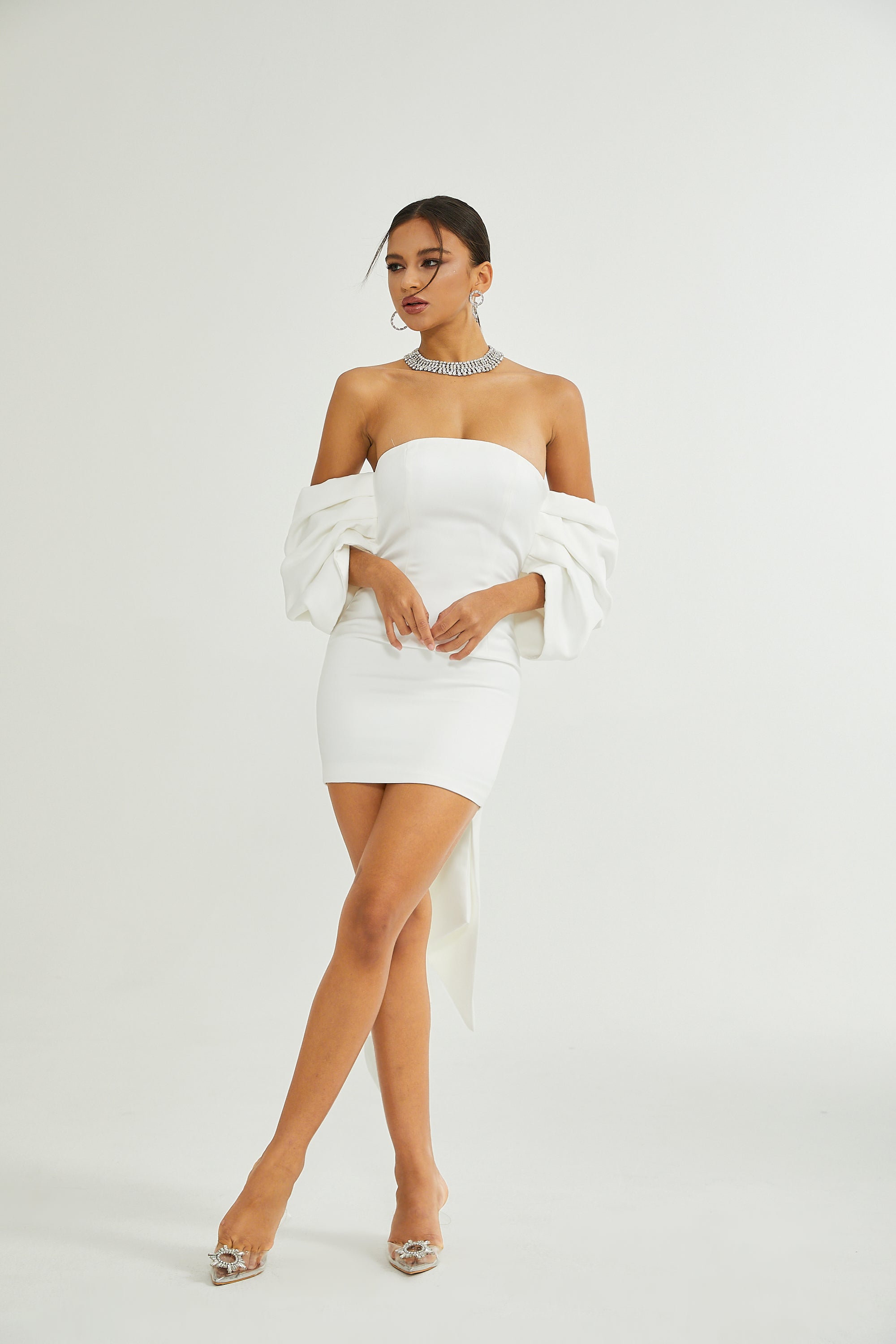 Hélène white oversize-bow mini dress