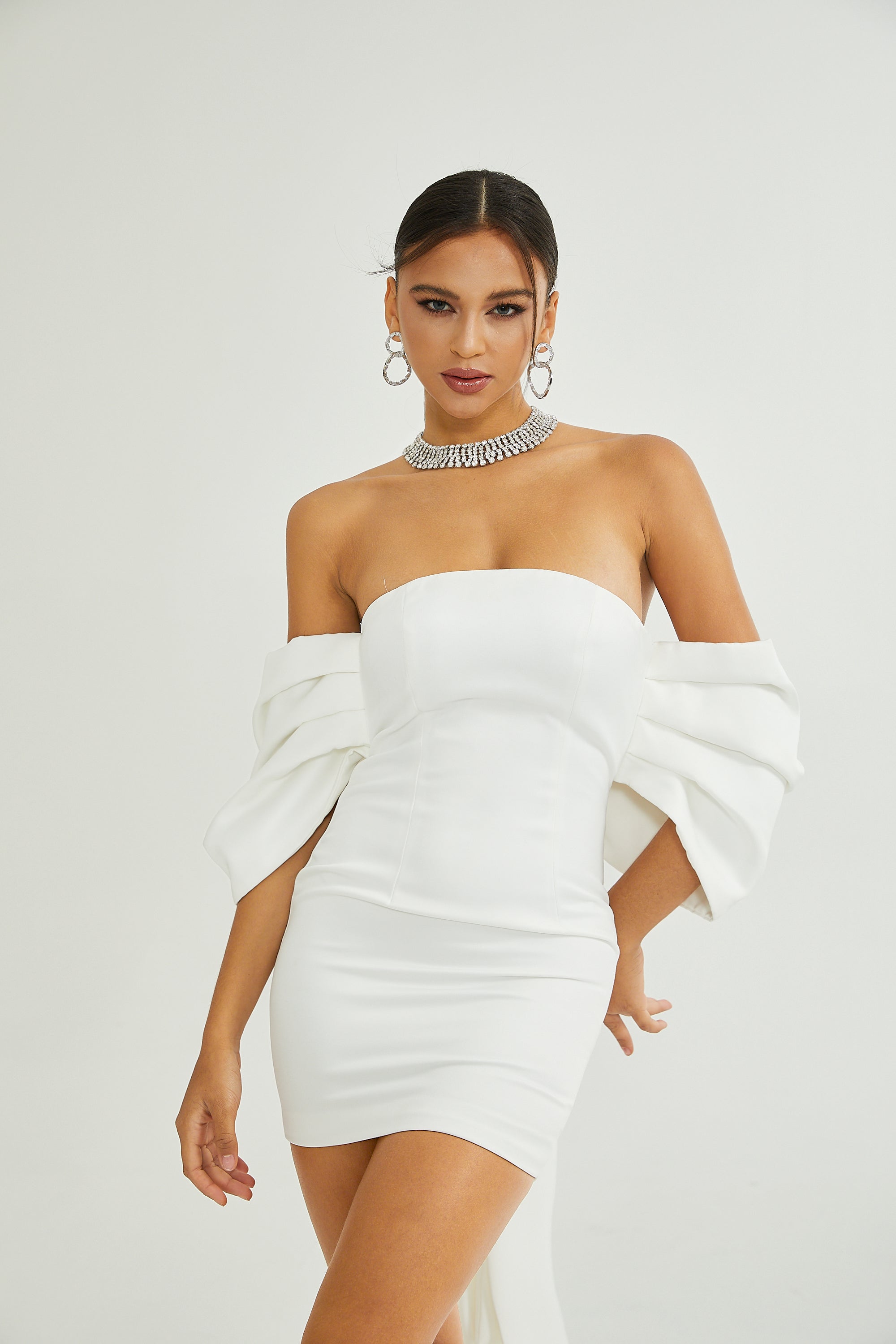 Hélène white oversize-bow mini dress