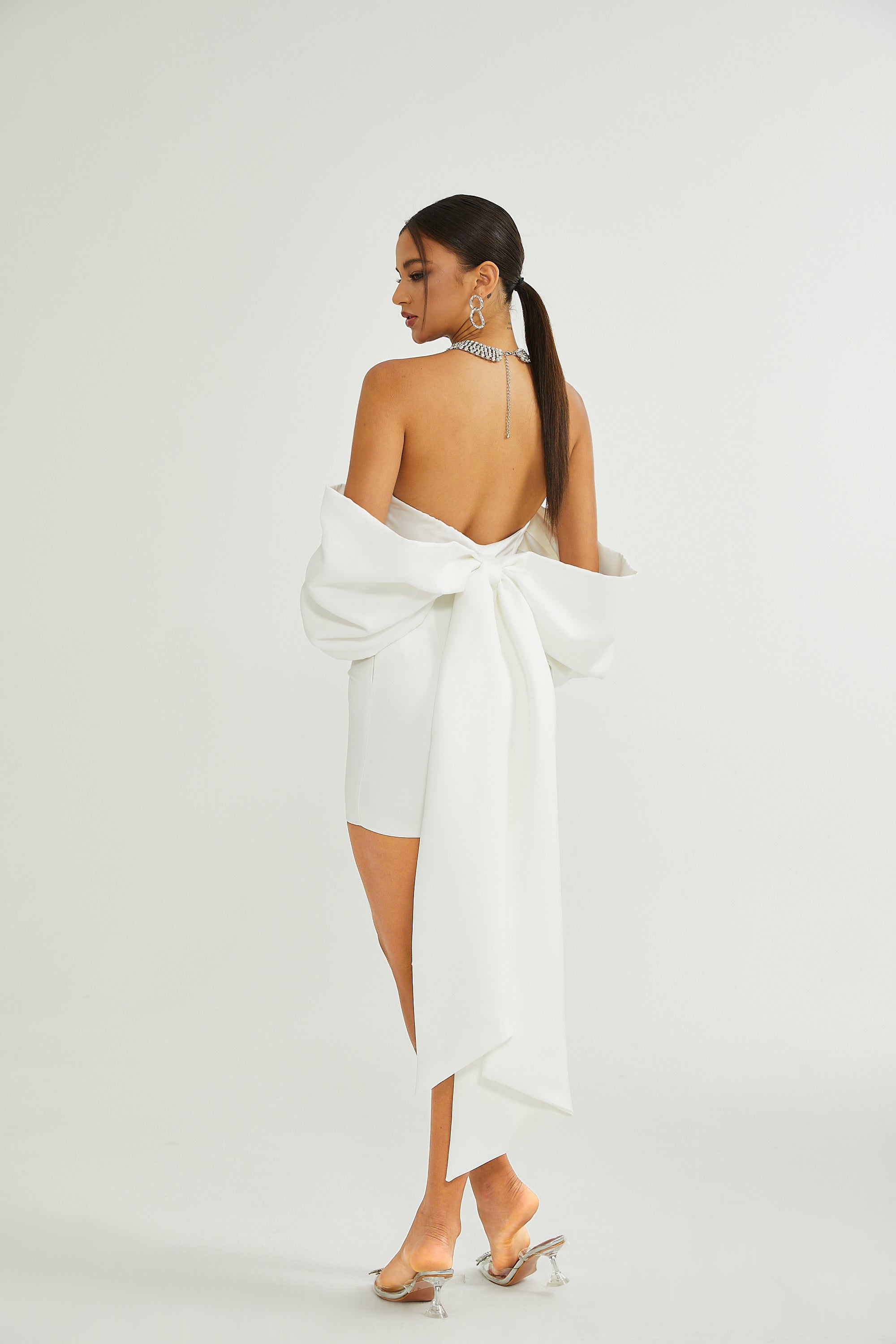 Hélène white oversize-bow mini dress