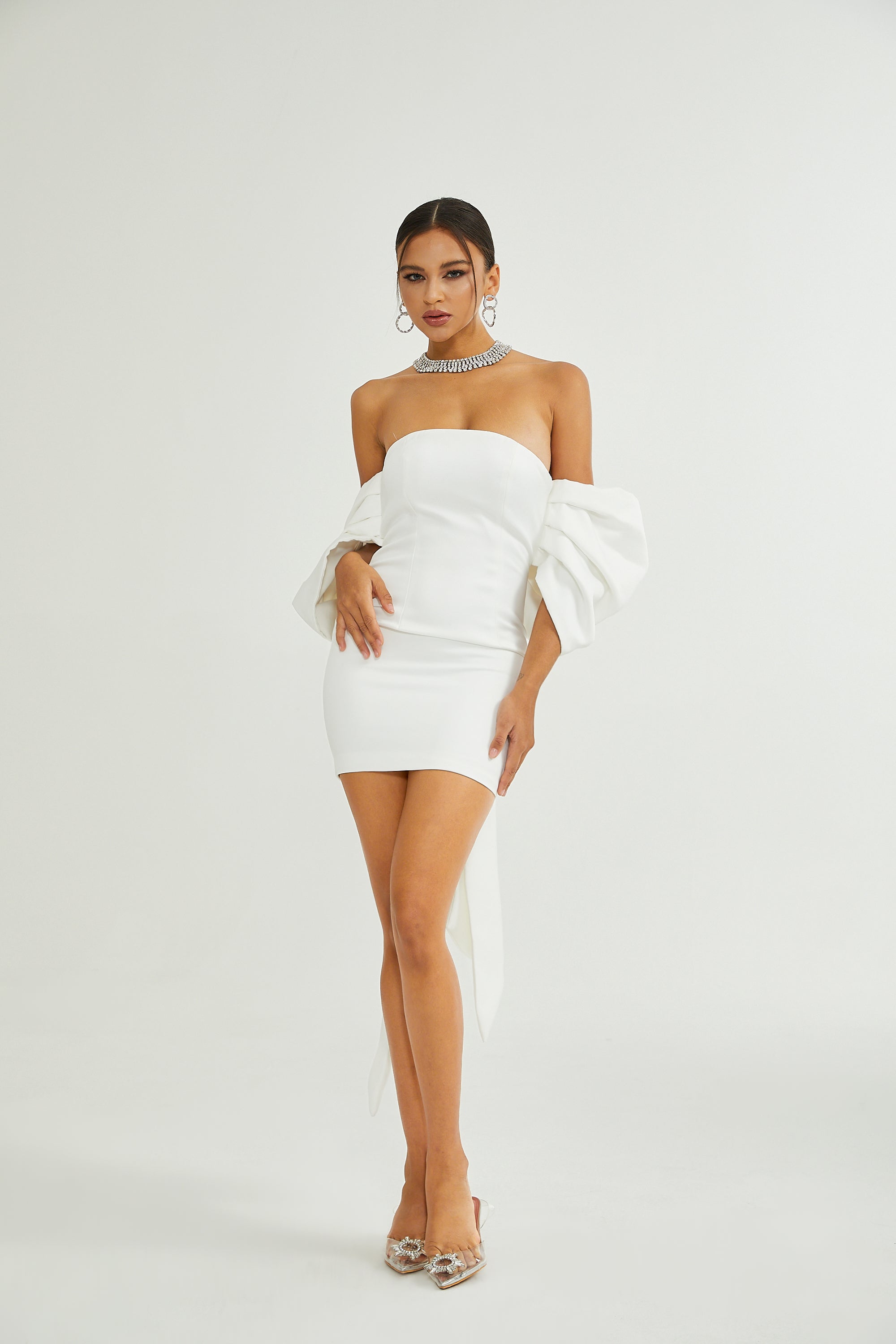 Hélène white oversize-bow mini dress