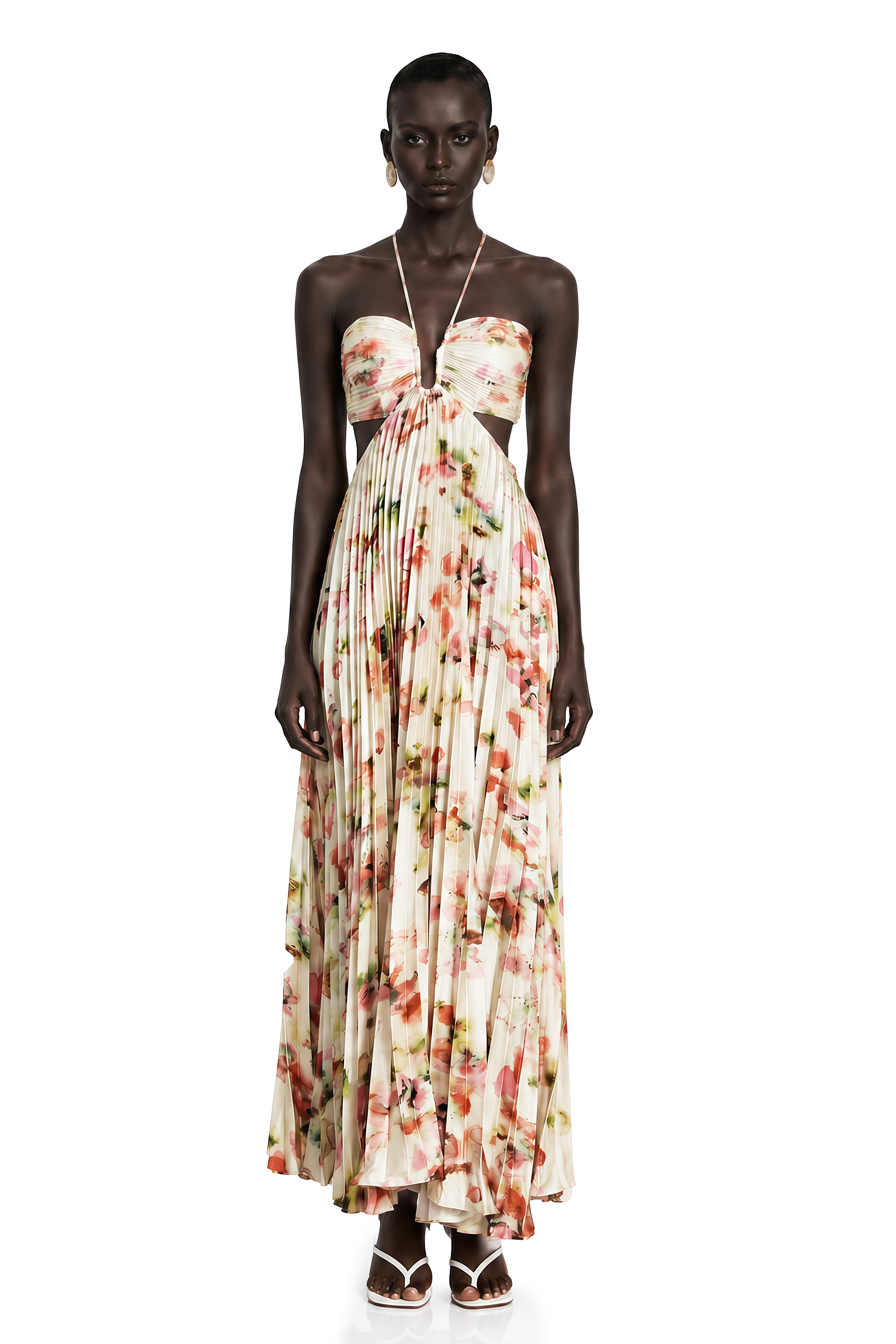 Andréa cut-out floral-print pleated maxi dress