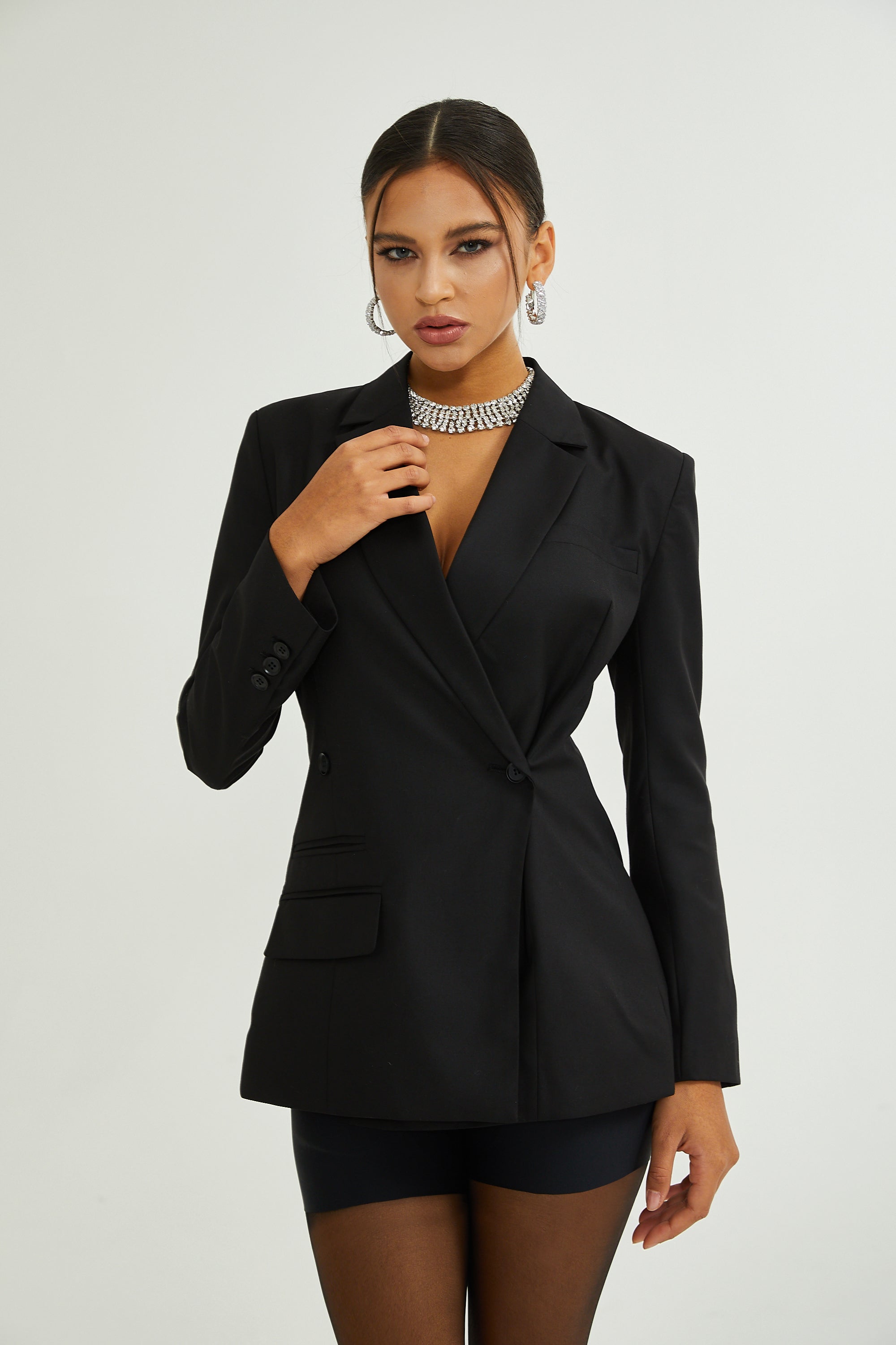 Blazer doppiopetto Priscille in lana nera 