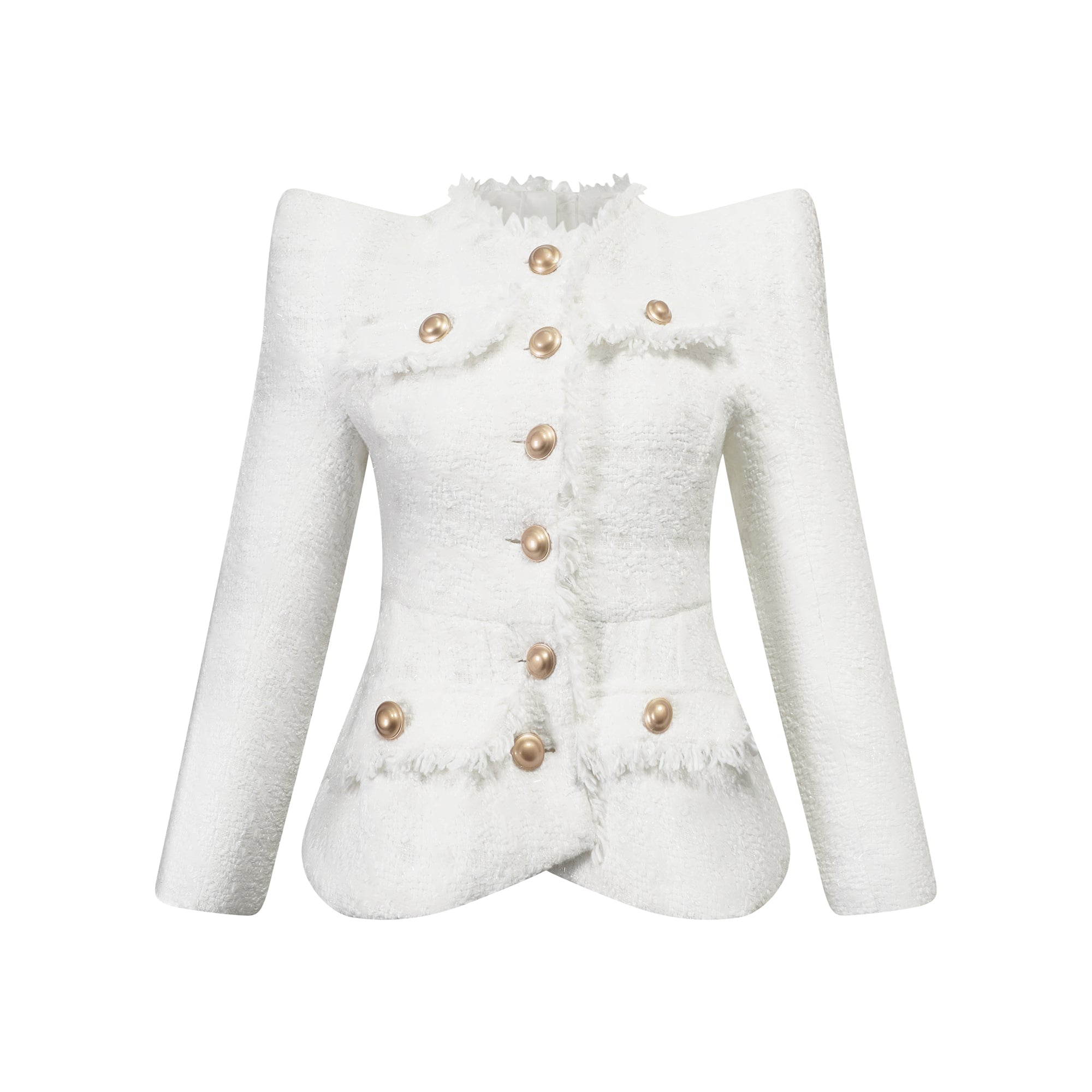 Séraphine White Frayed Tweed Jacket & Shorts Set