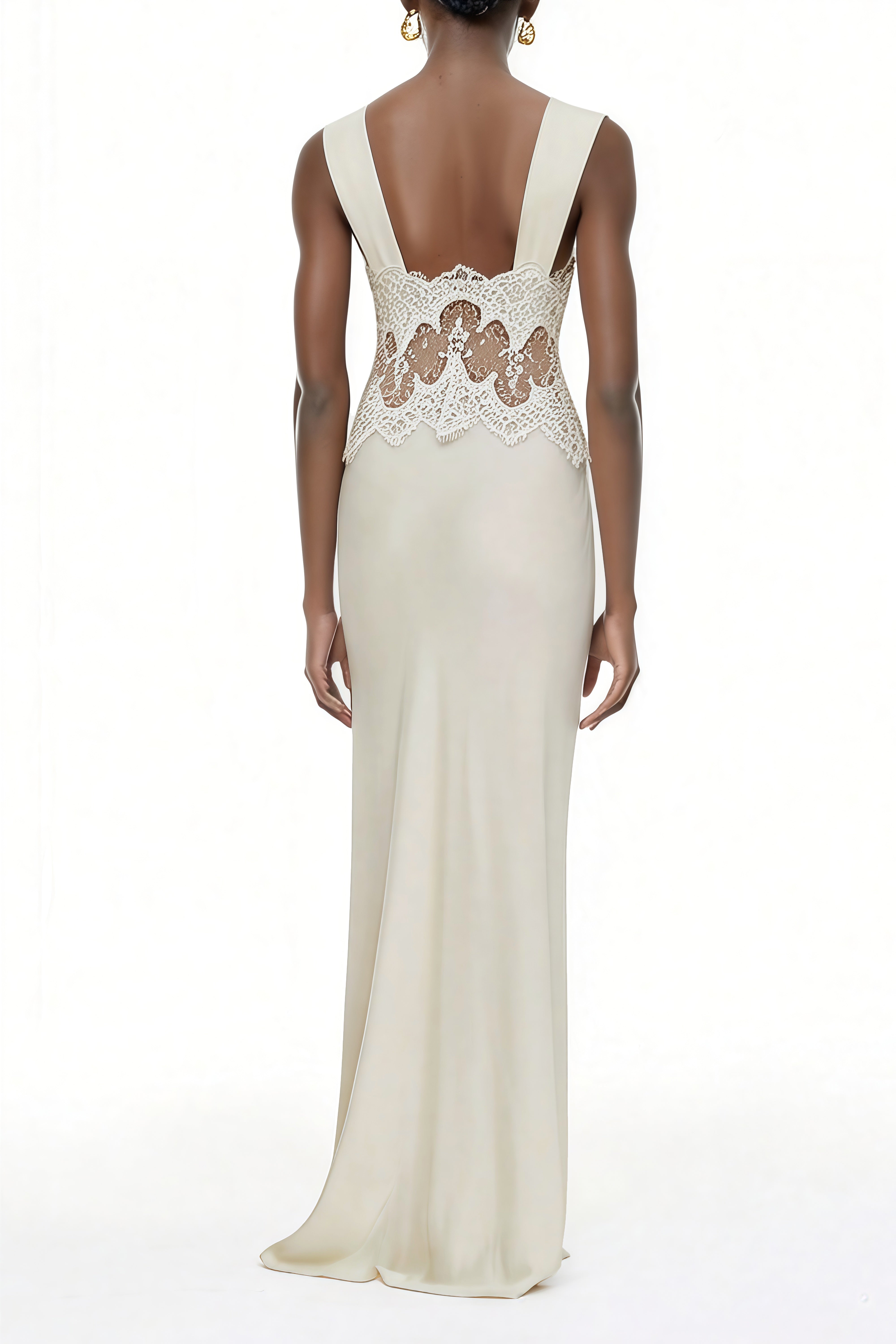 Aitana Neutrals Satin-Maxikleid mit Spitzenbesatz