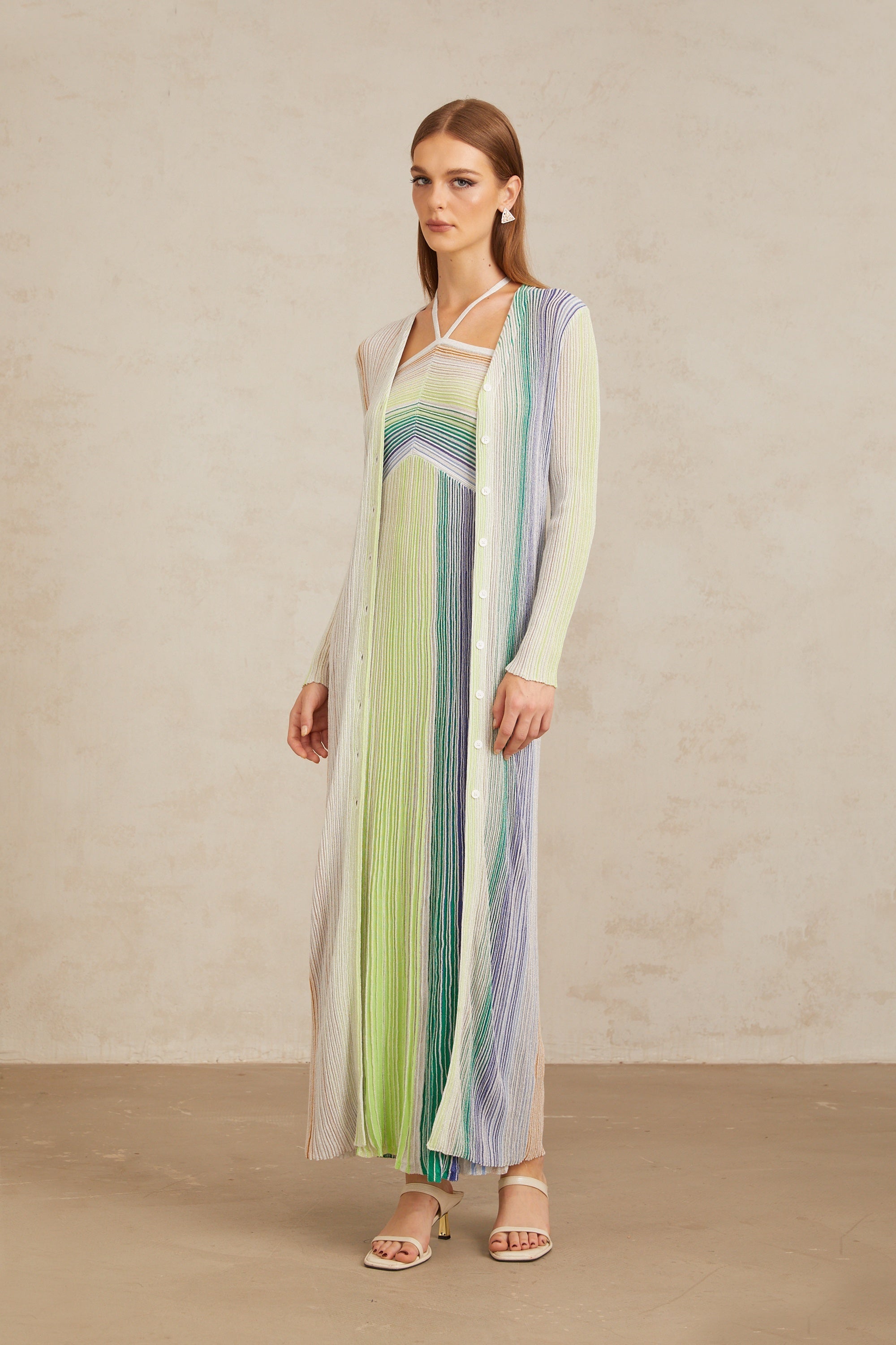 كارديجان طويل محبوك باللون الأخضر المعدني من سيريليث