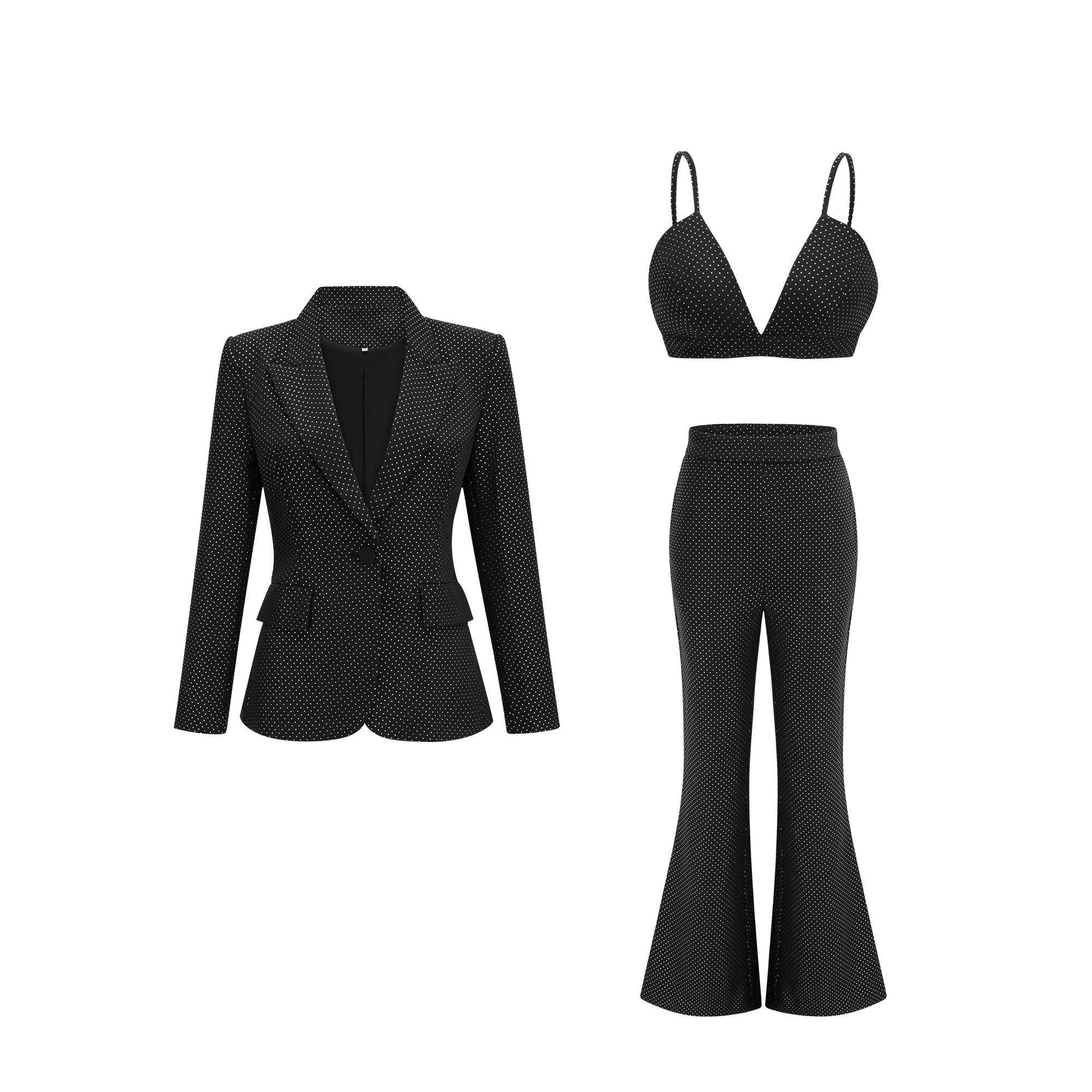 Rowena polka-dot jacket & vest top & trousers matching set