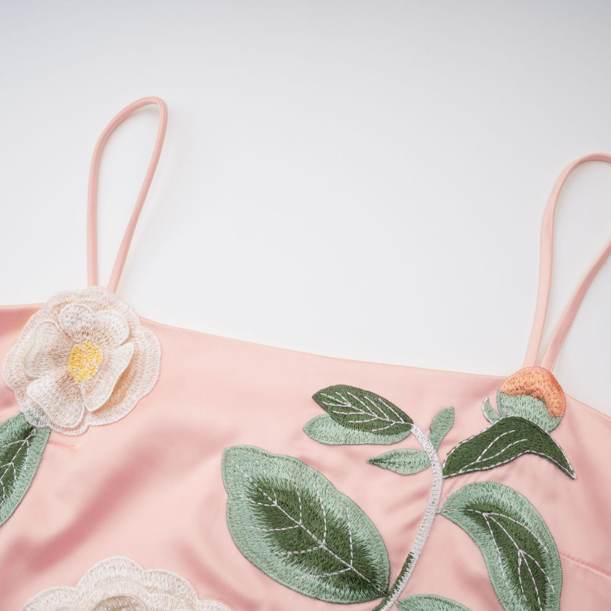 Avril Pink Floral Embroidered Satin Mini Dress