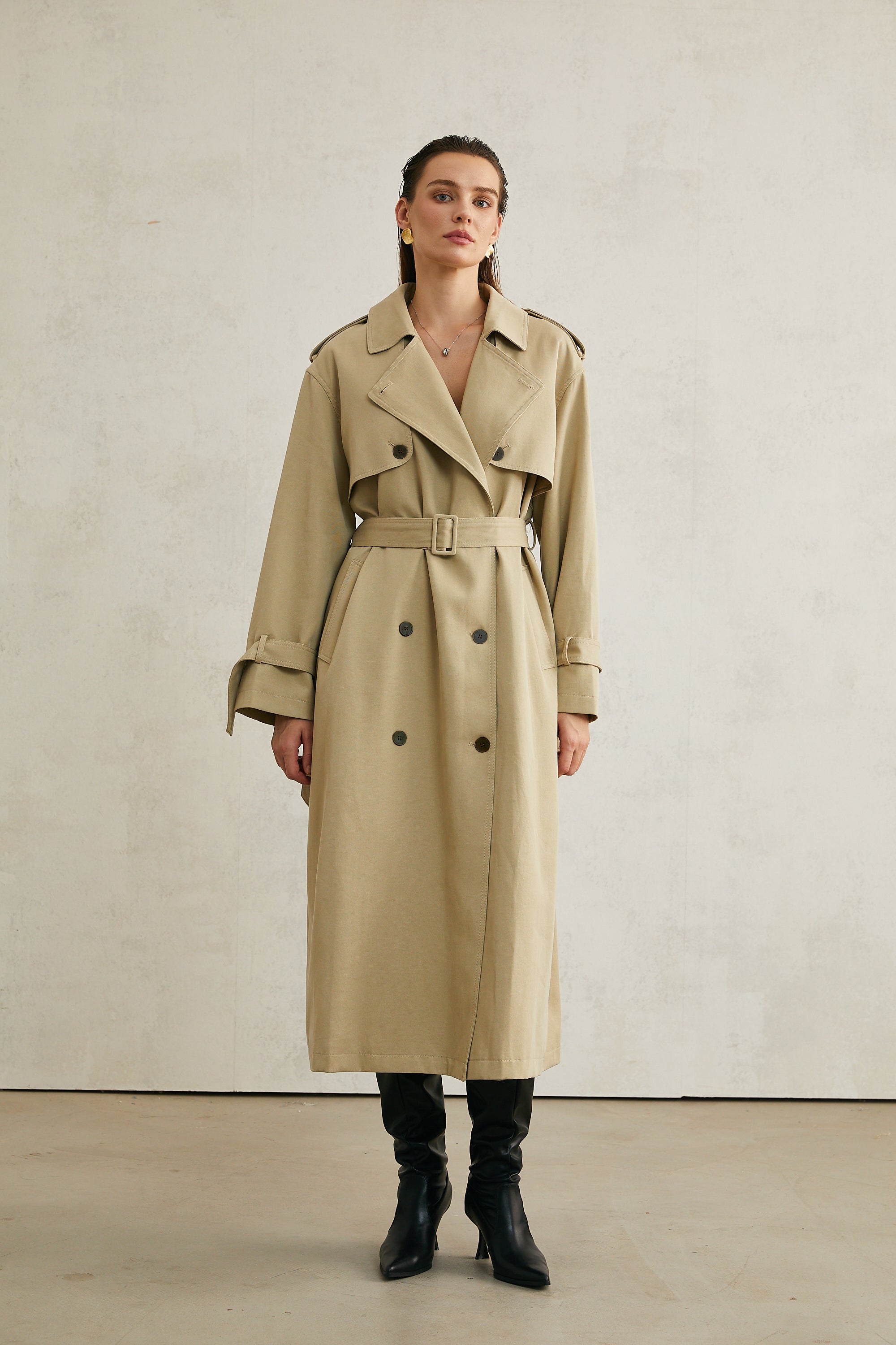 Carlotta khaki belted trench coat