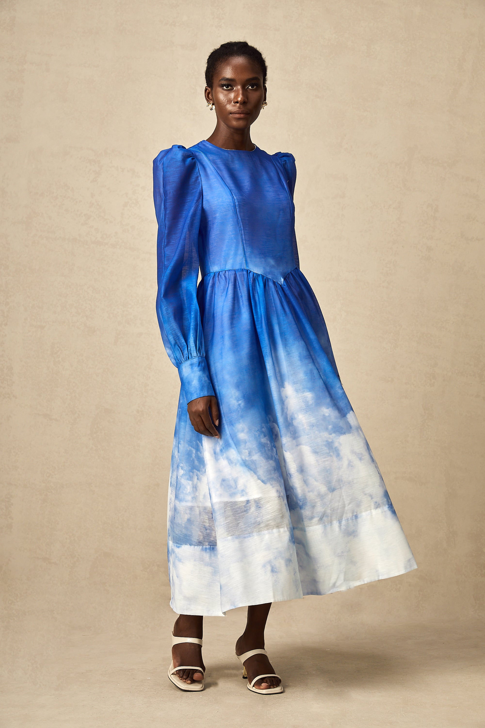 Adonia blue gradient pleated midi dress