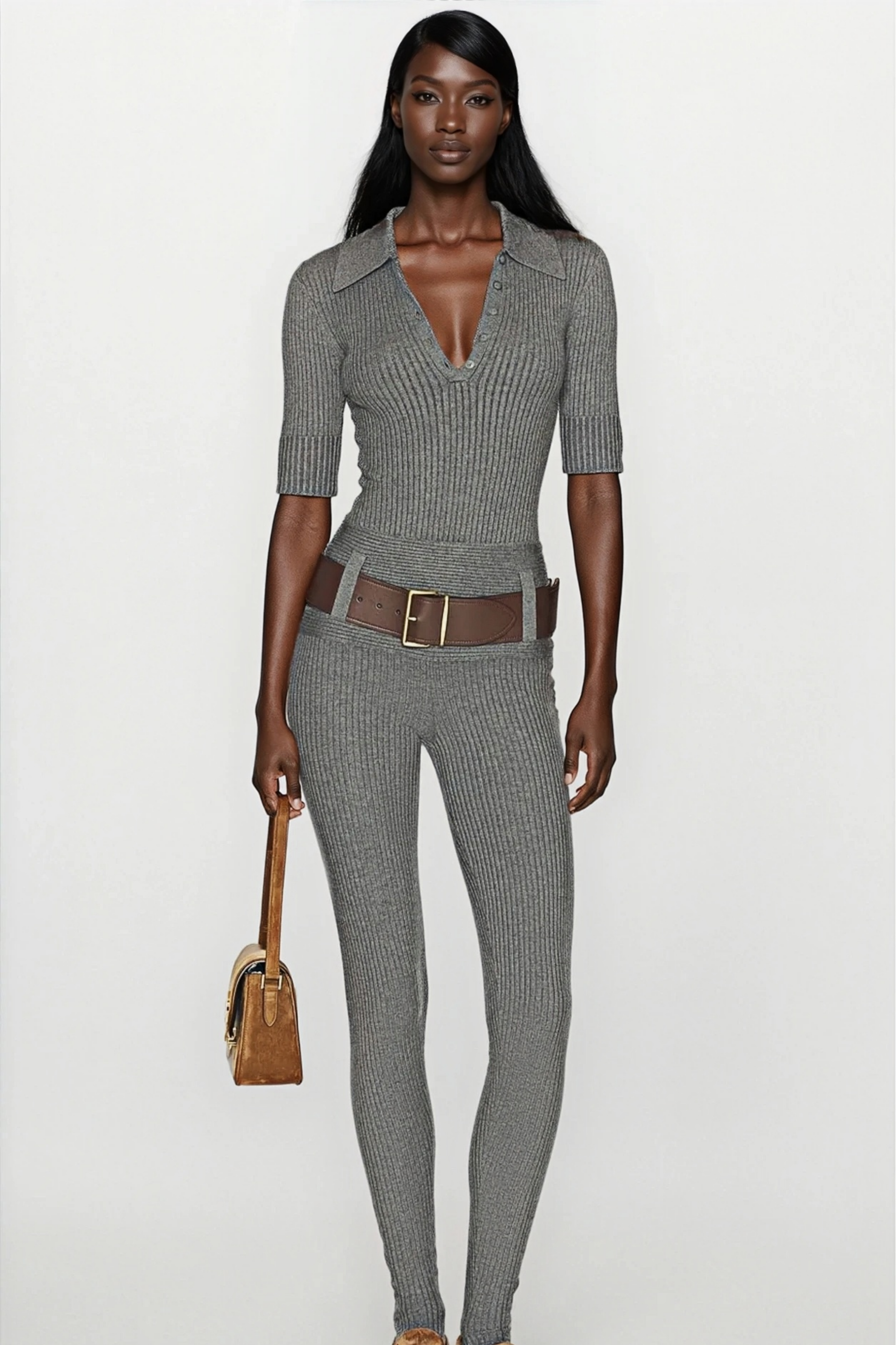 Claire Grey Rippstrick-Body und Hosen-Set