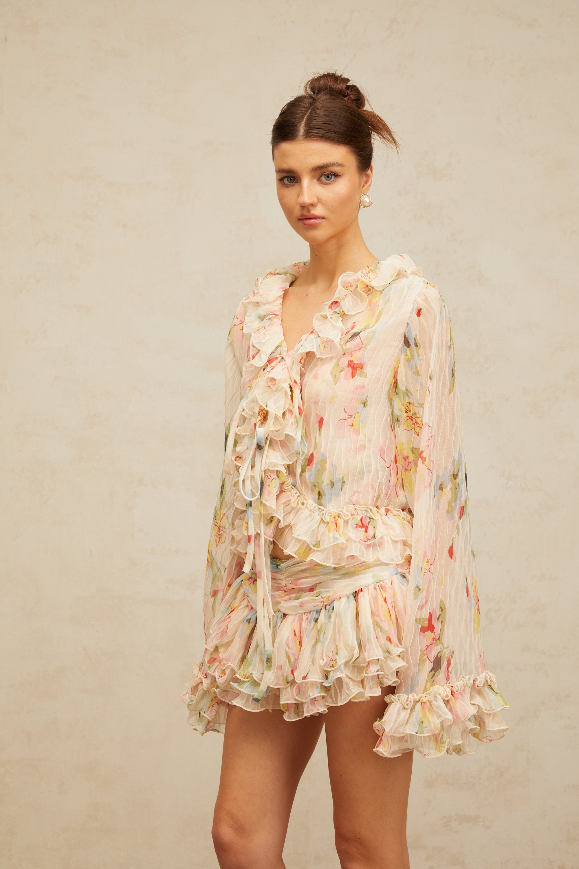 طقم بلوزة وتنورة متناسقة بطبعة زهور من دوناتيان