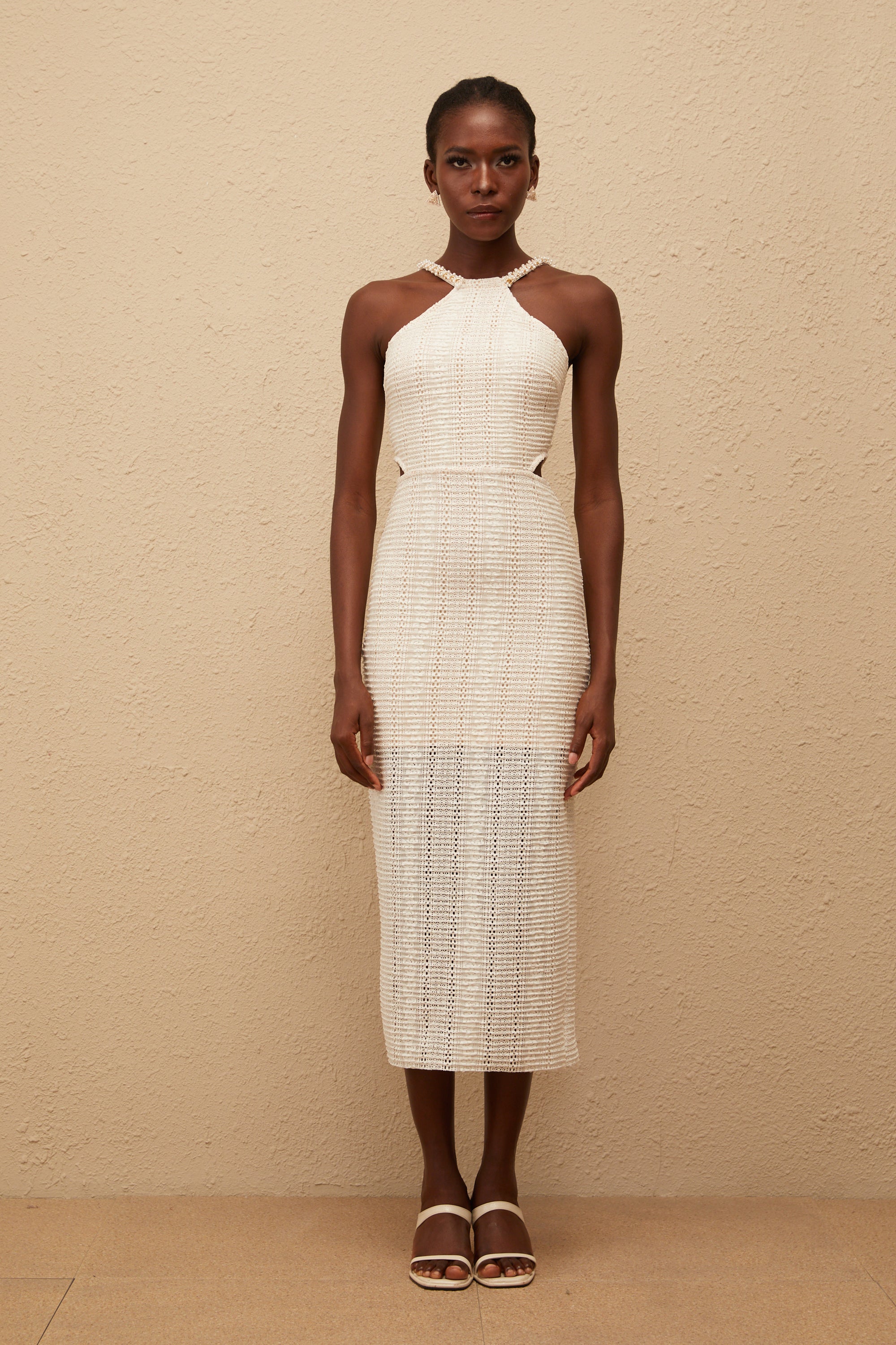 Eulalie Off White Guipure Lace Corset Midi Dress