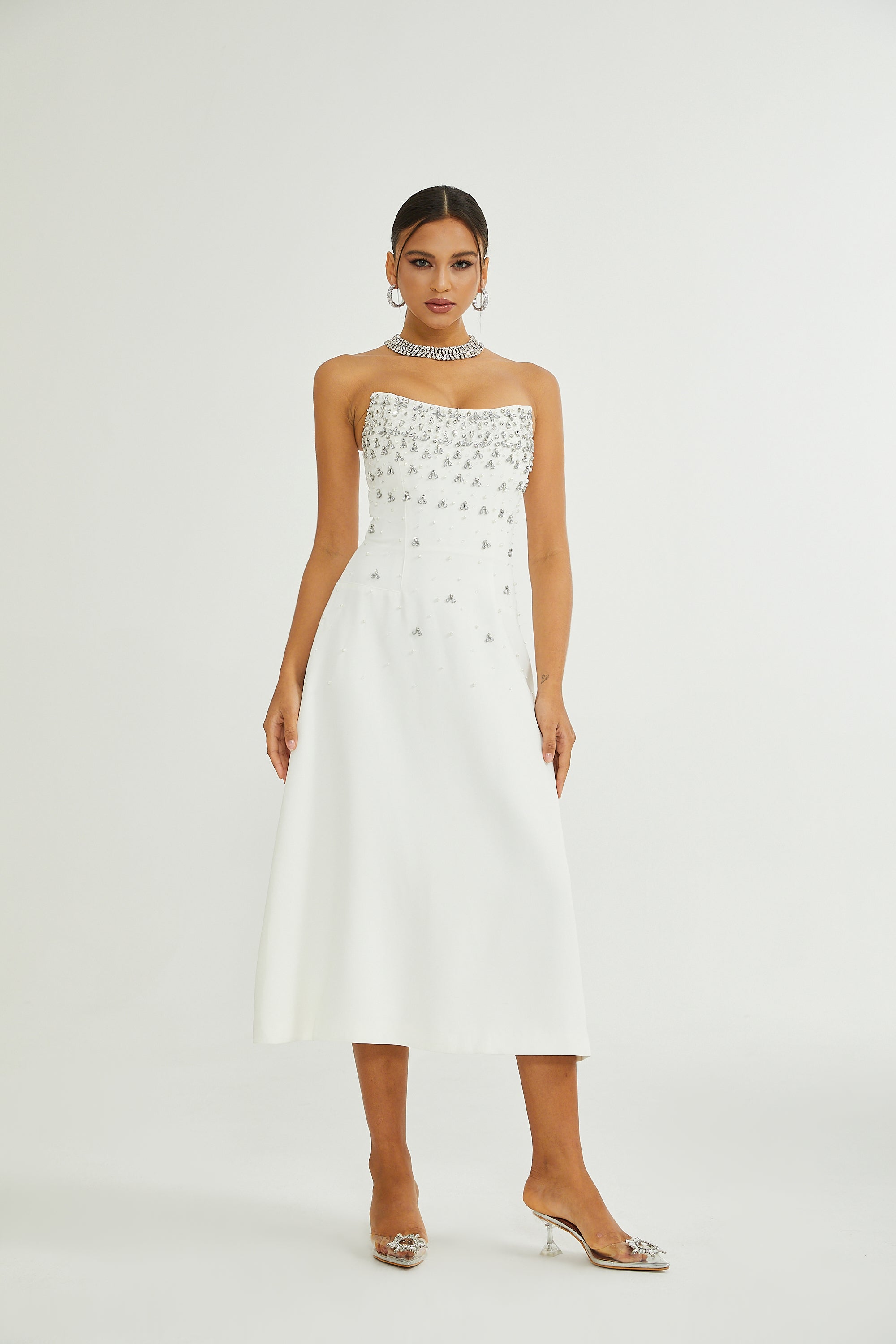 Melisande white embellished midi dress