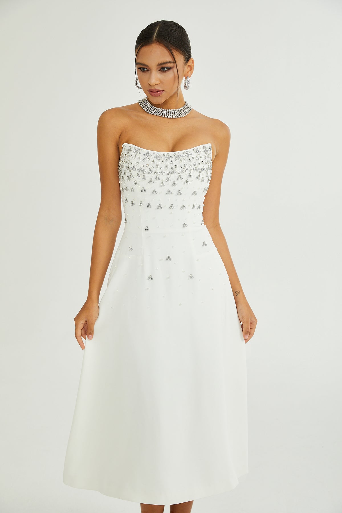 MELISANDE EMBELLISHED MINI  DRESS IN WHITE main image 1