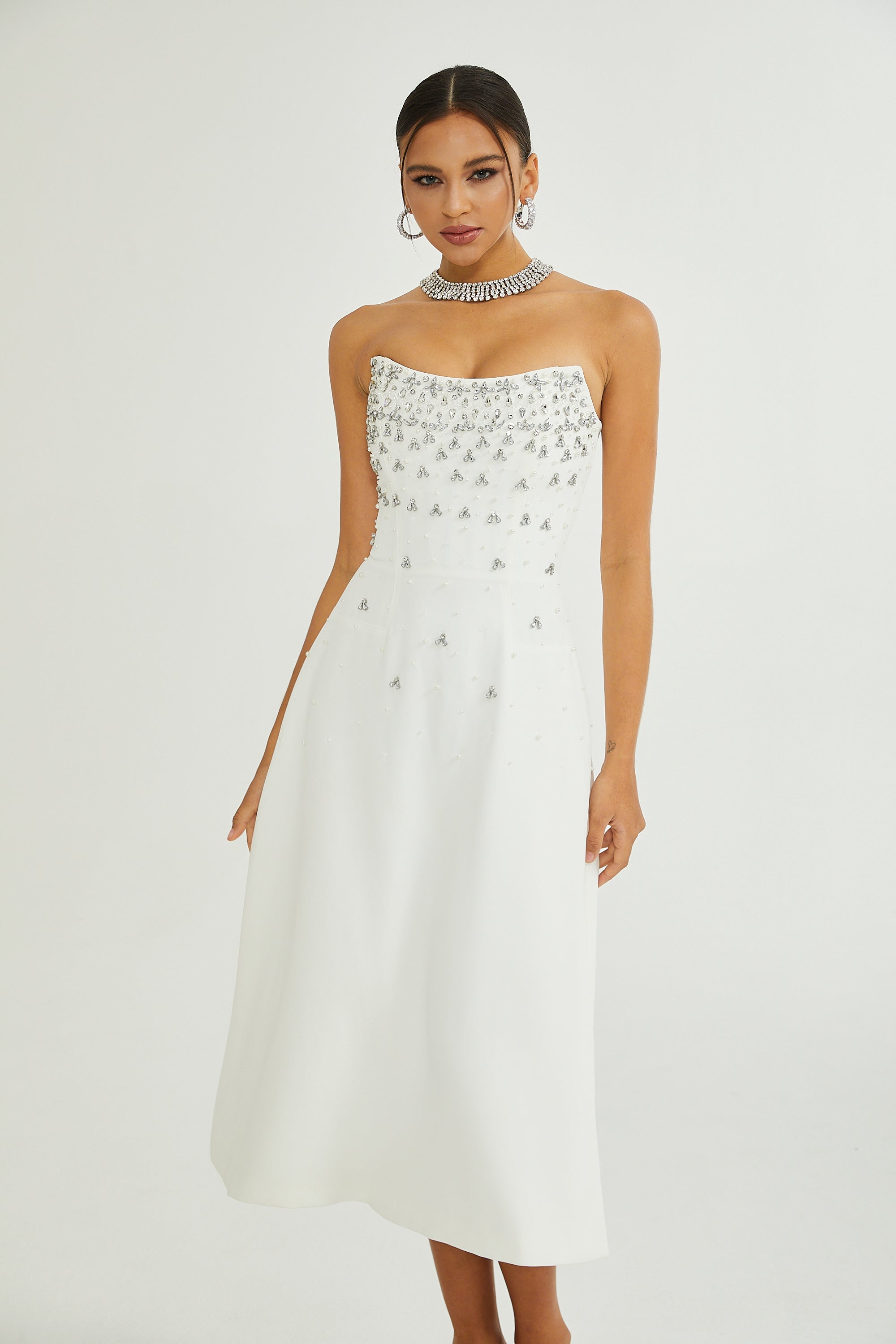 Melisande white embellished midi dress