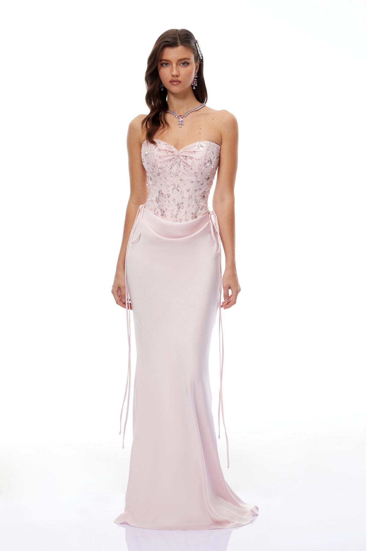 Teodora Pink Corseted Bodysuit & Satin Skirt Set