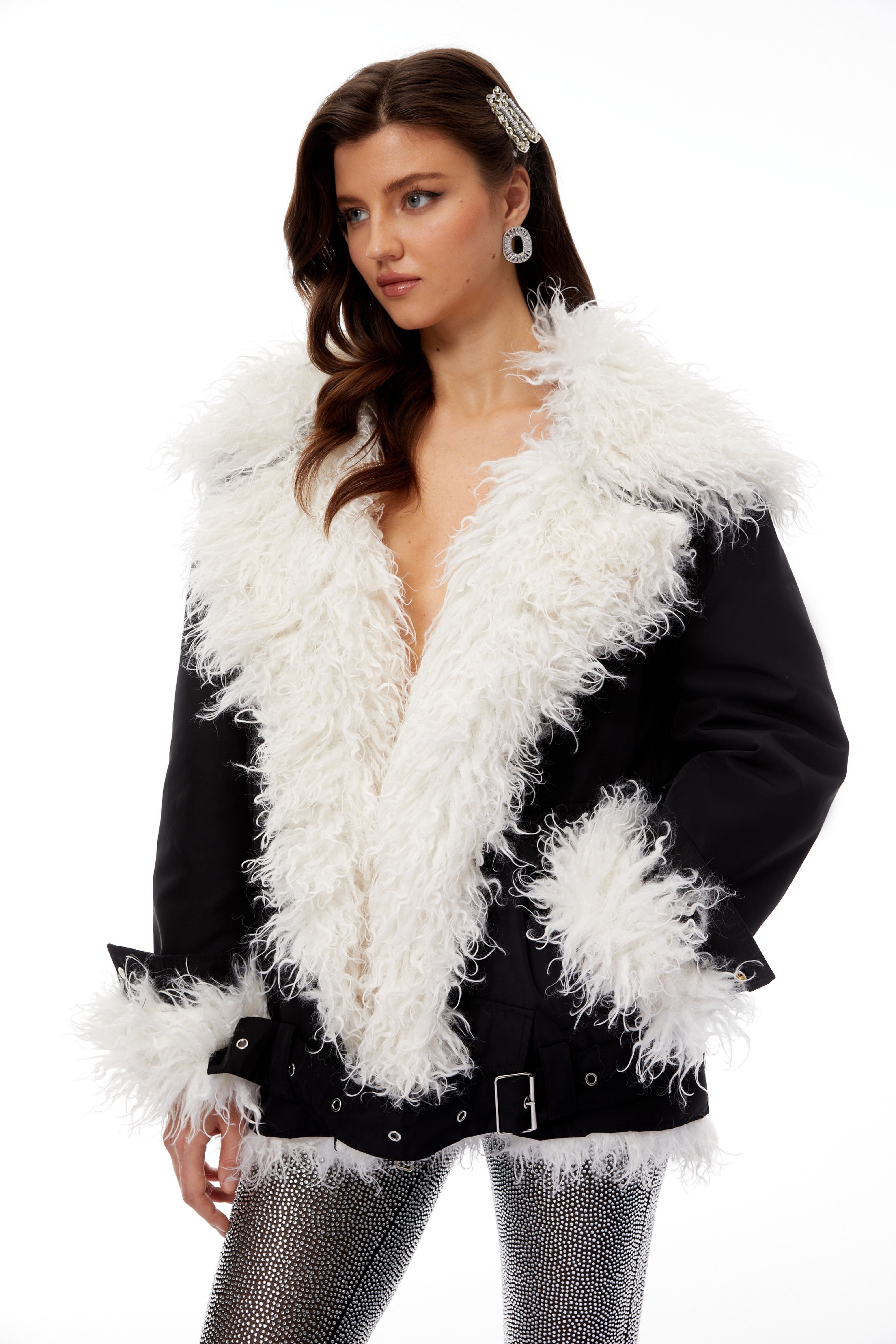 Domingo Black Belted Fur Lined Biker Jacket