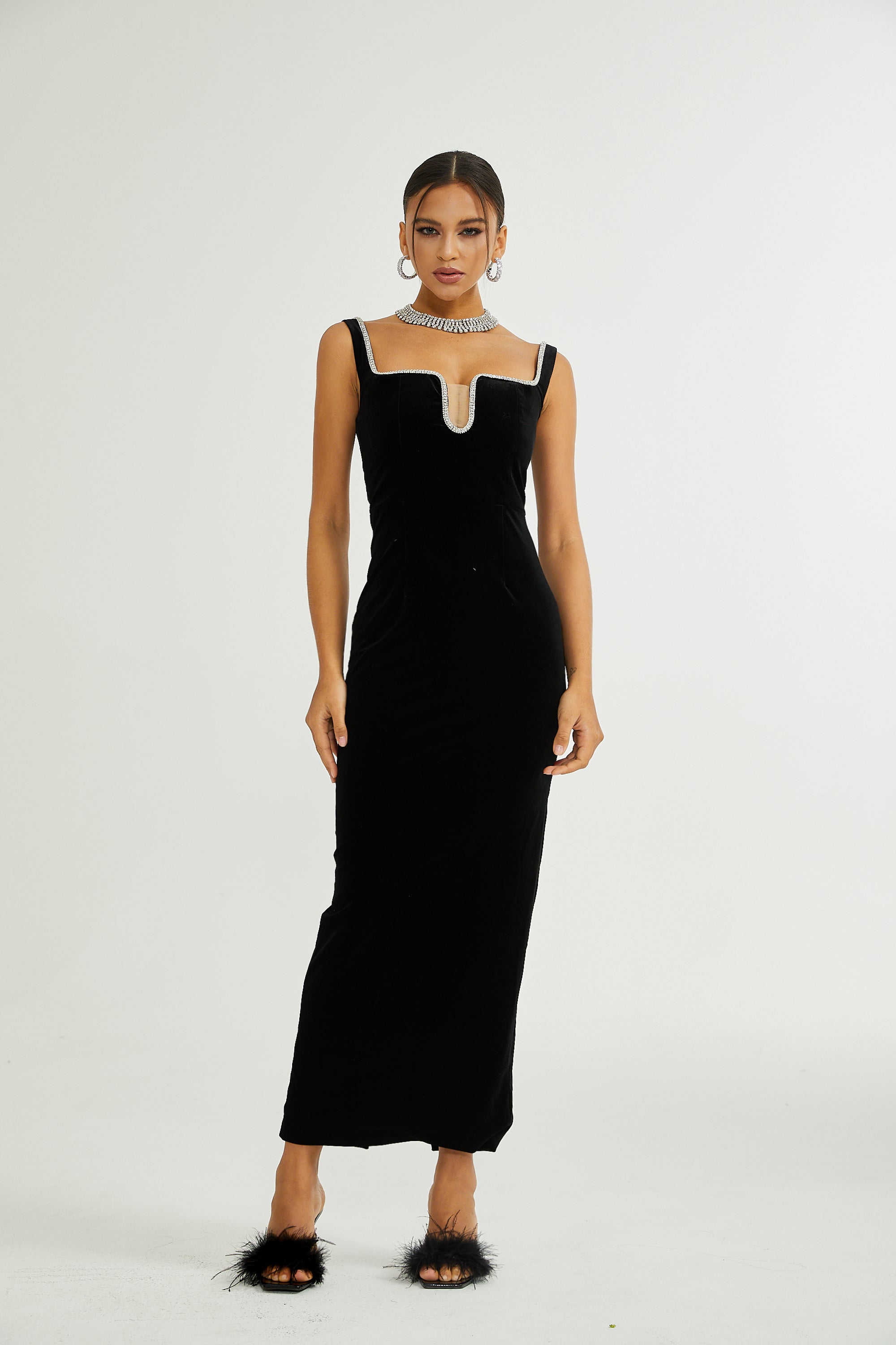 Blanche black U-neck midi dress