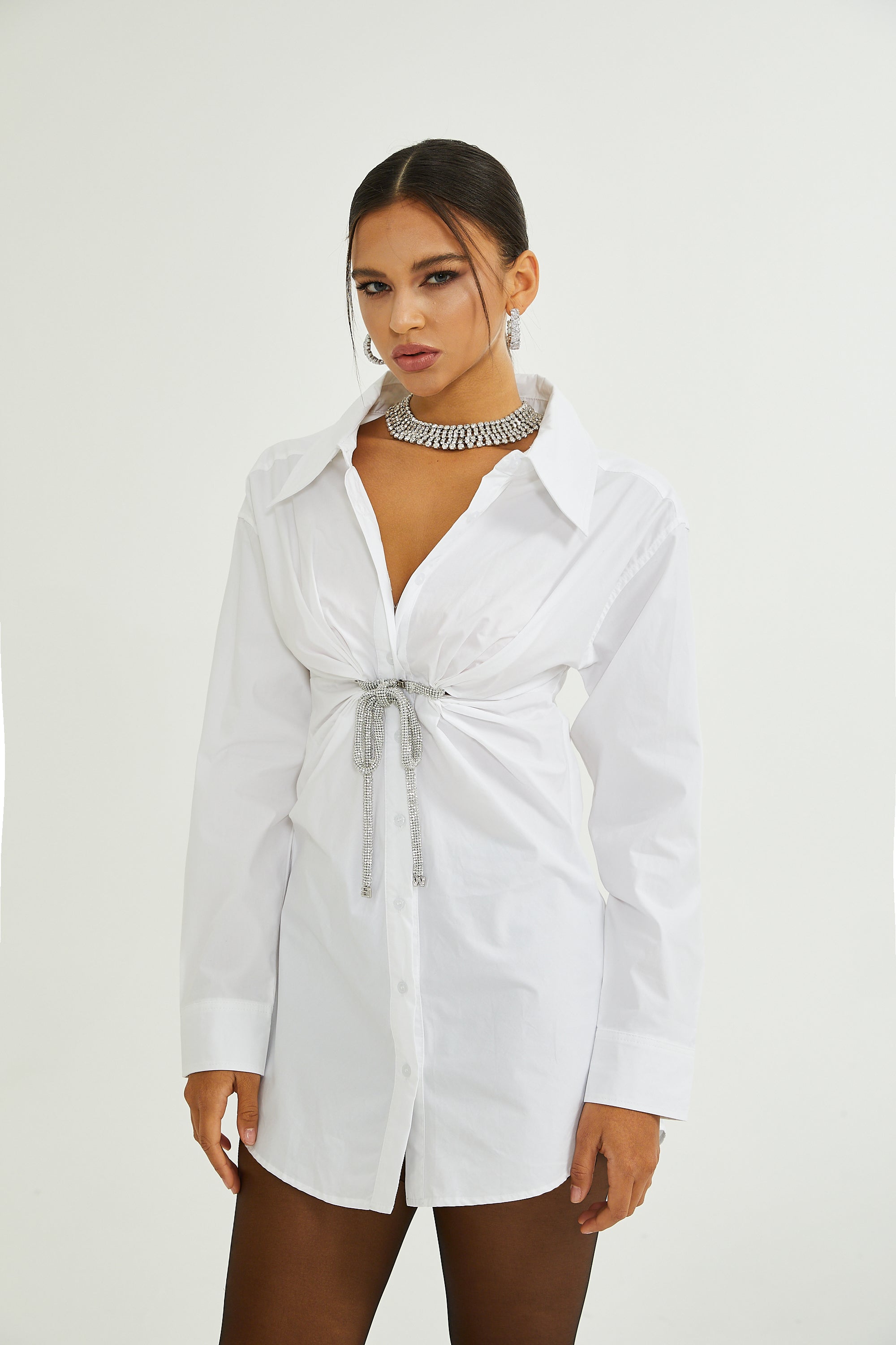 Lila crystal-embellished mini shirt dress