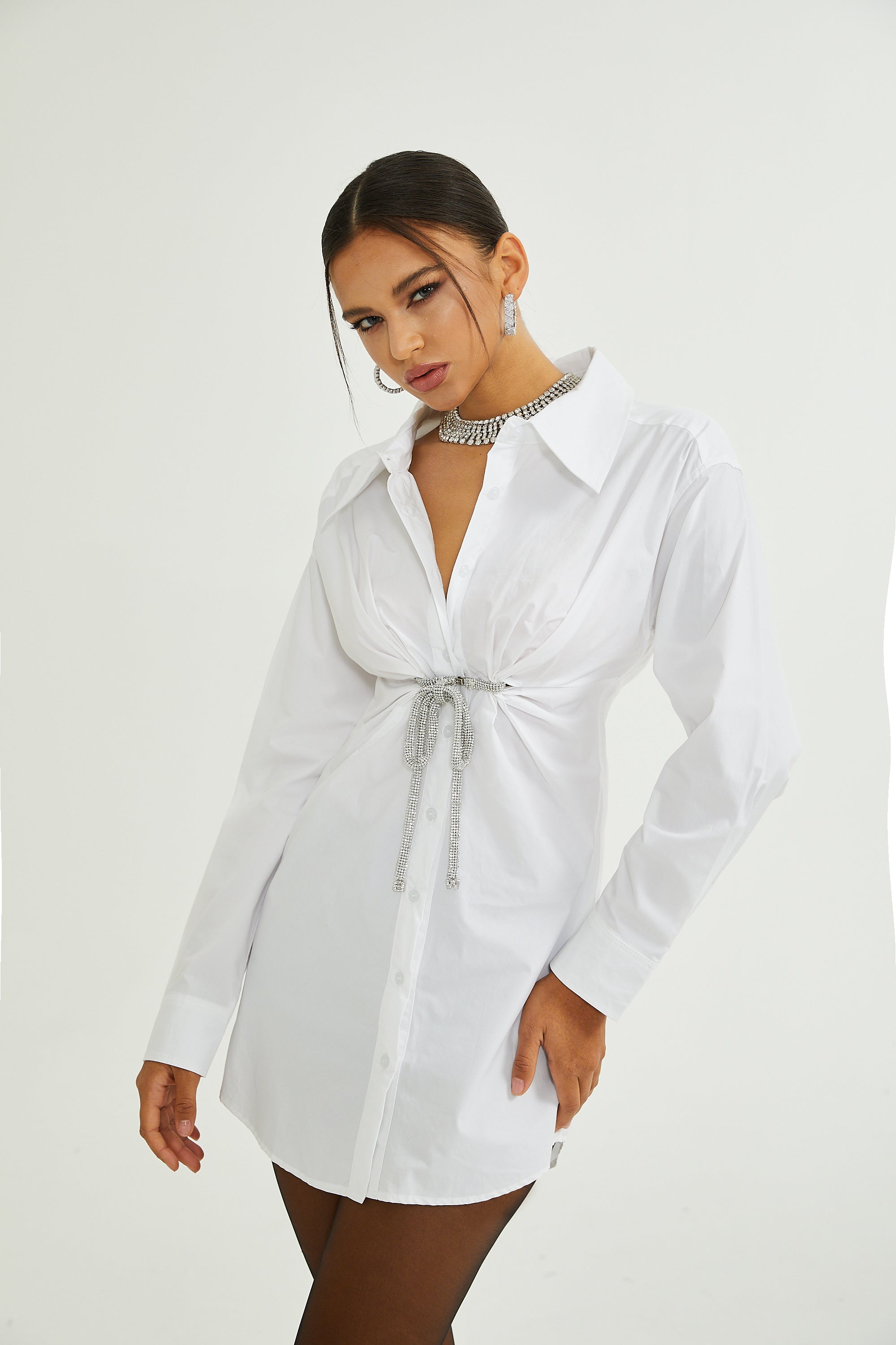 Lila crystal-embellished mini shirt dress