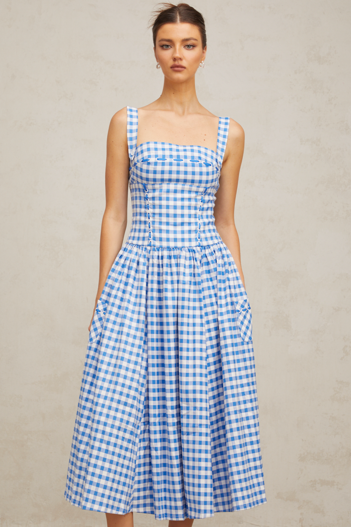 Diane Blue gingham midi dress, L / Blue Diane Blue gingham midi dress, L / Blue