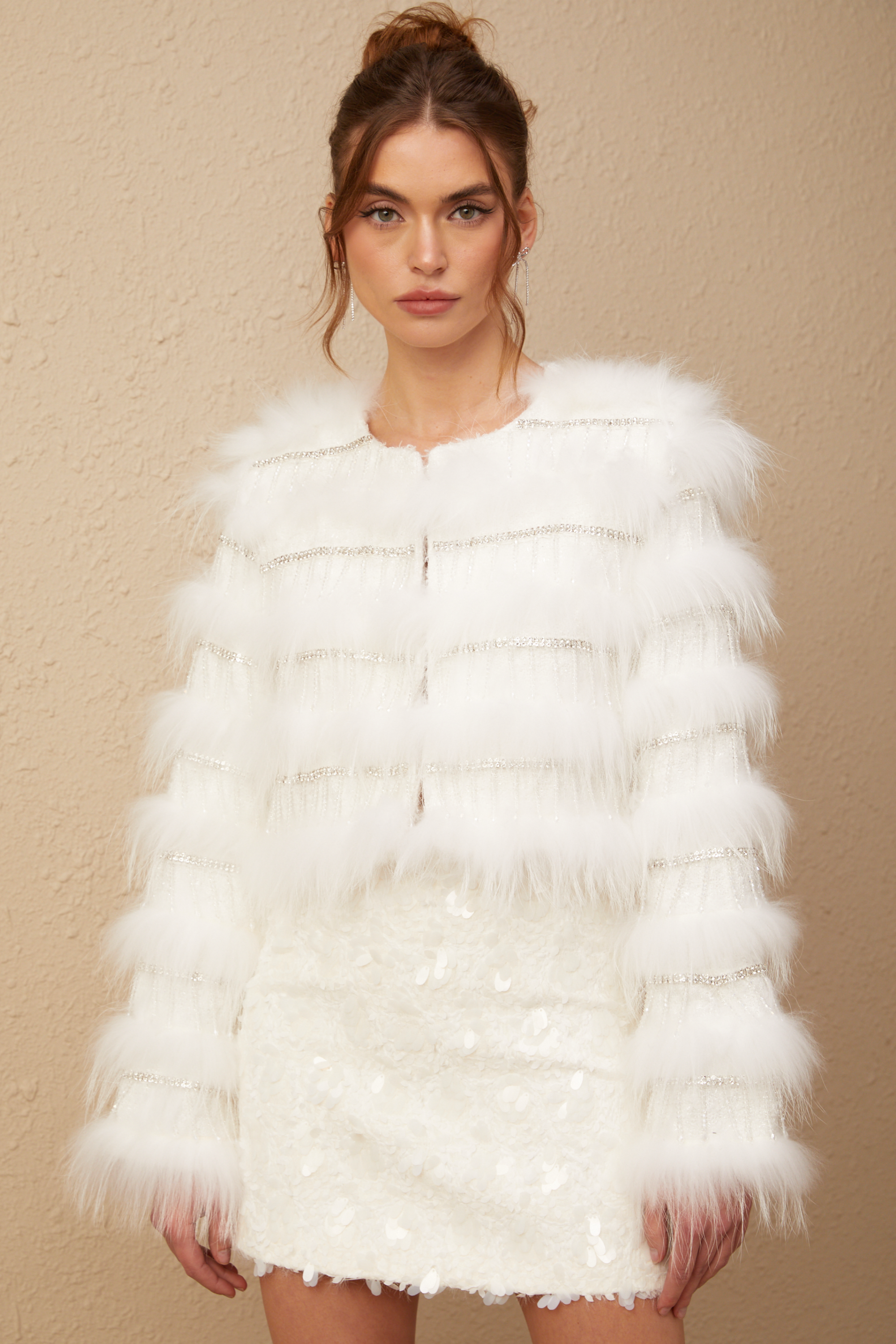 Margherita crystal-embellished padded fur jacket