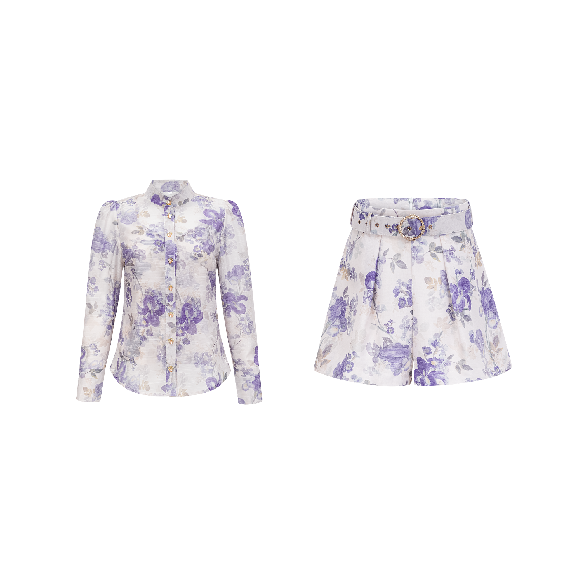 Océane floral-print body shirt & shorts matching set