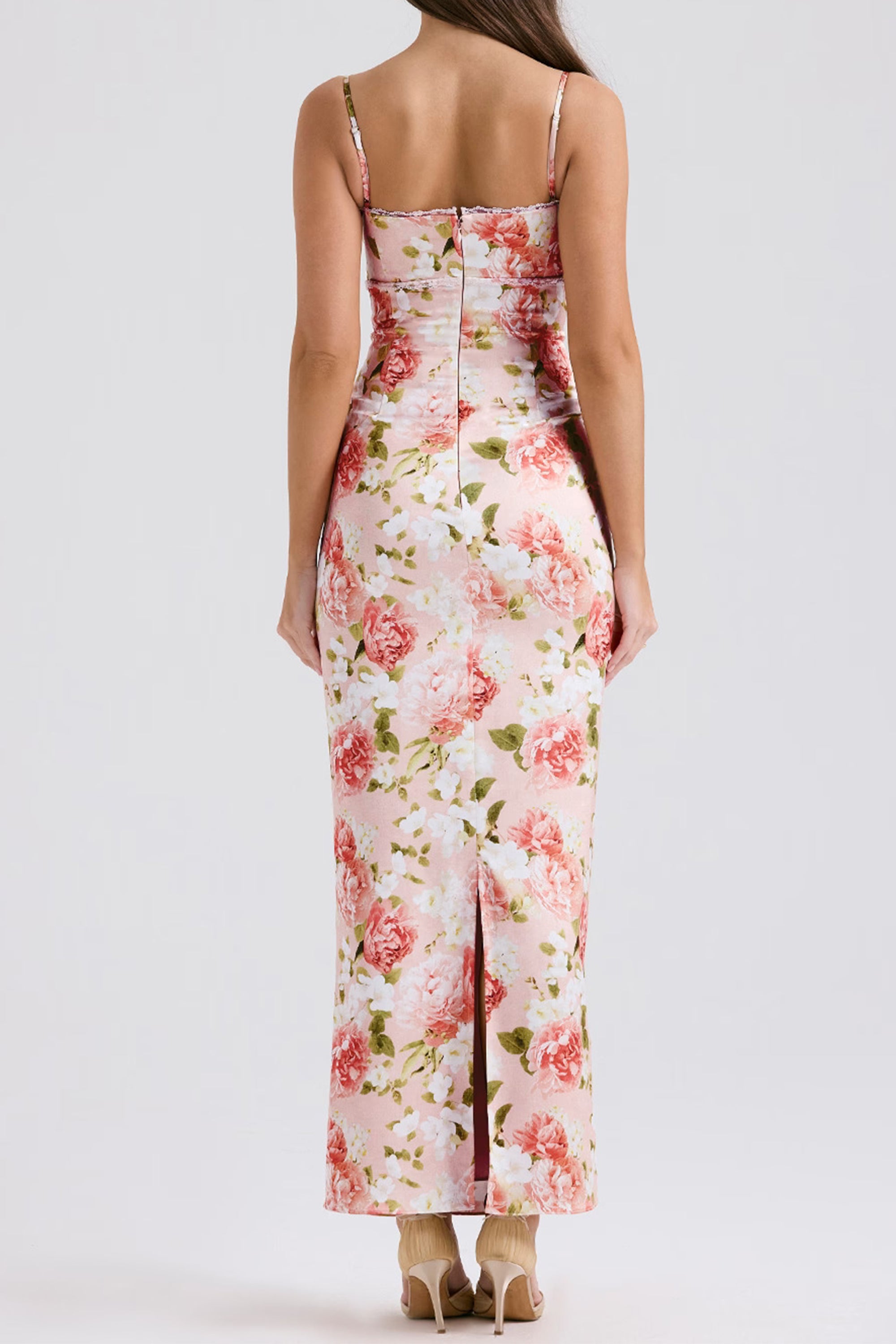 Yvette pink floral-print satin maxi dress