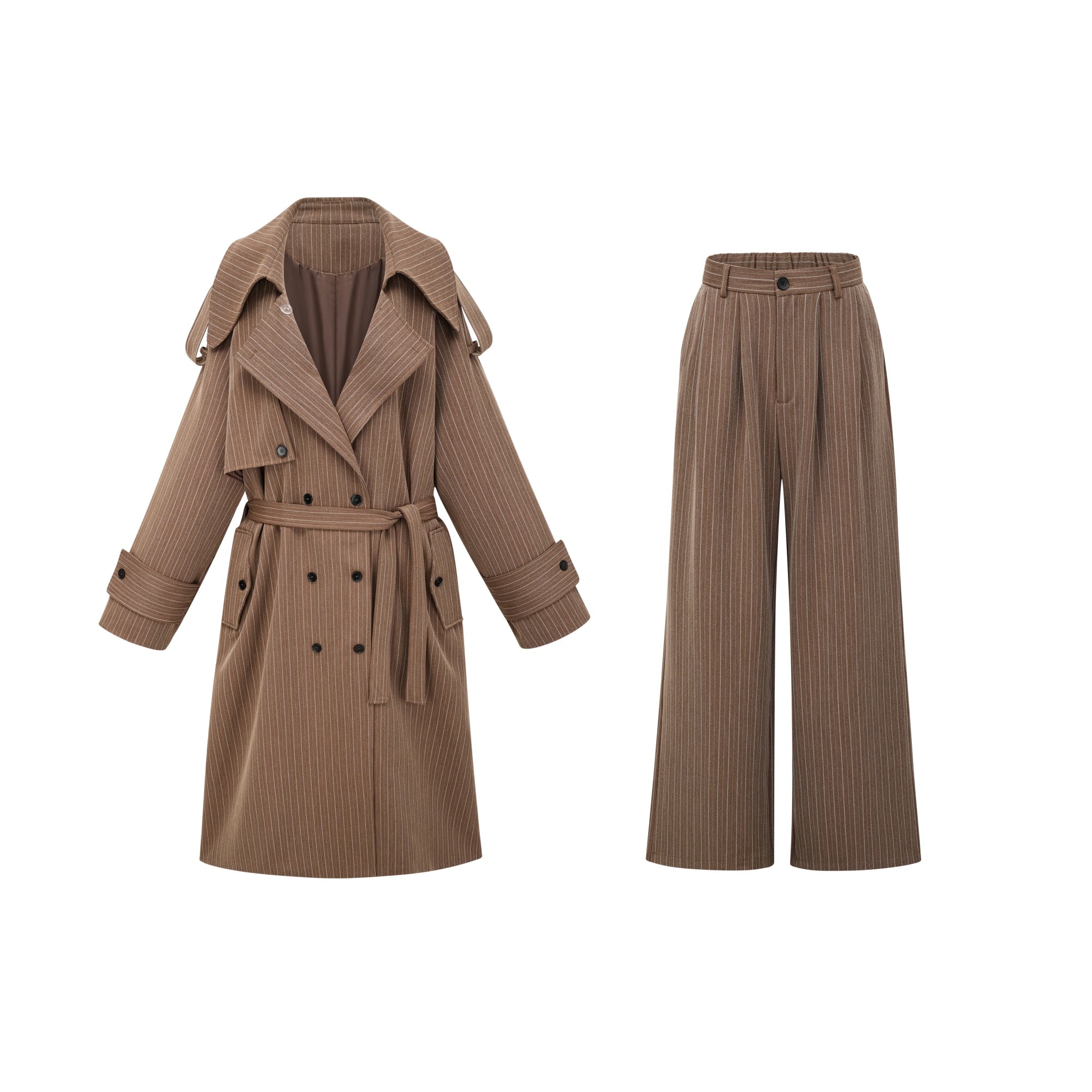 Clémence Braun gestreifter Trenchcoat &amp; Hosen Set