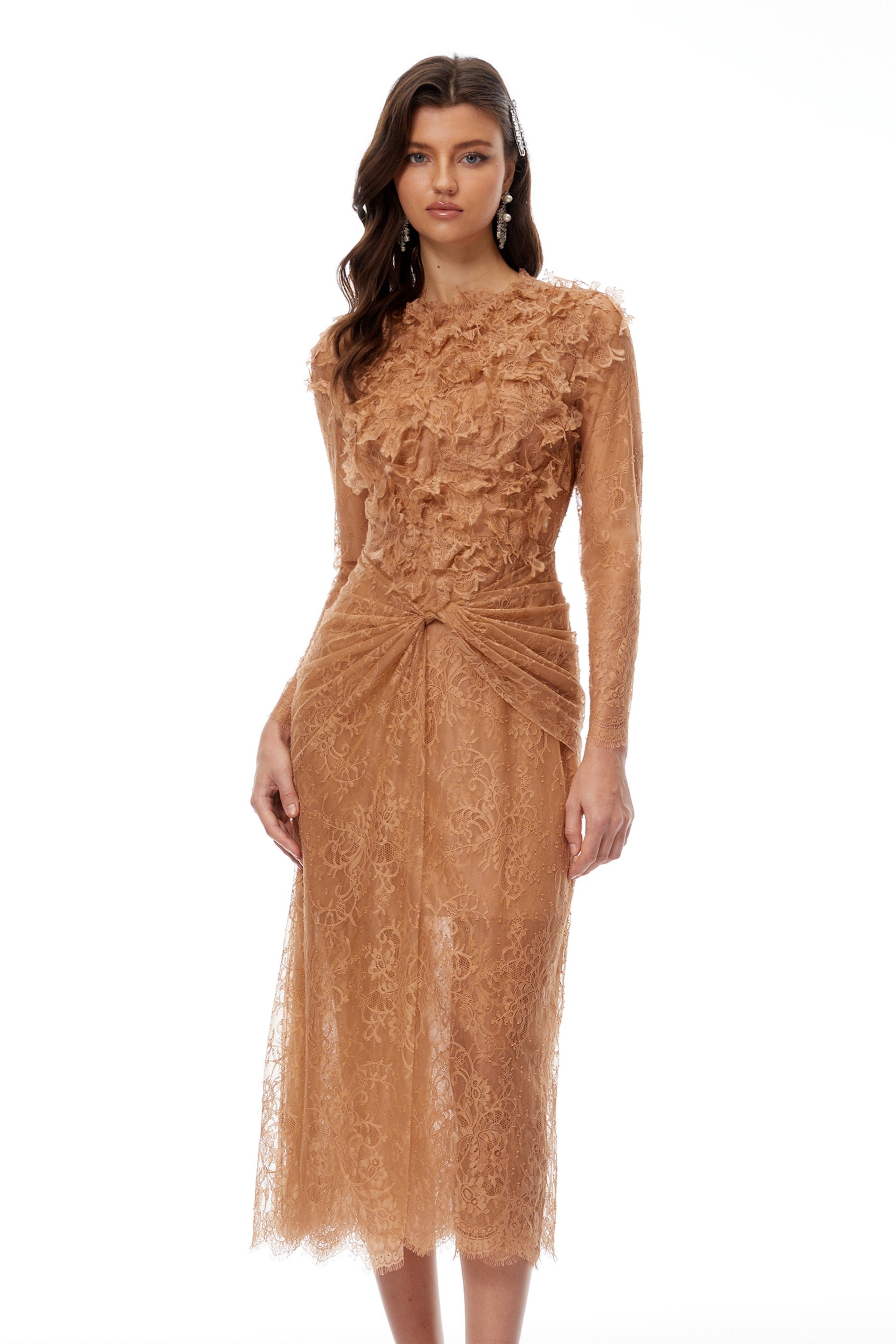 Denisa Schwarzes Midikleid mit Spitzeneinsatz