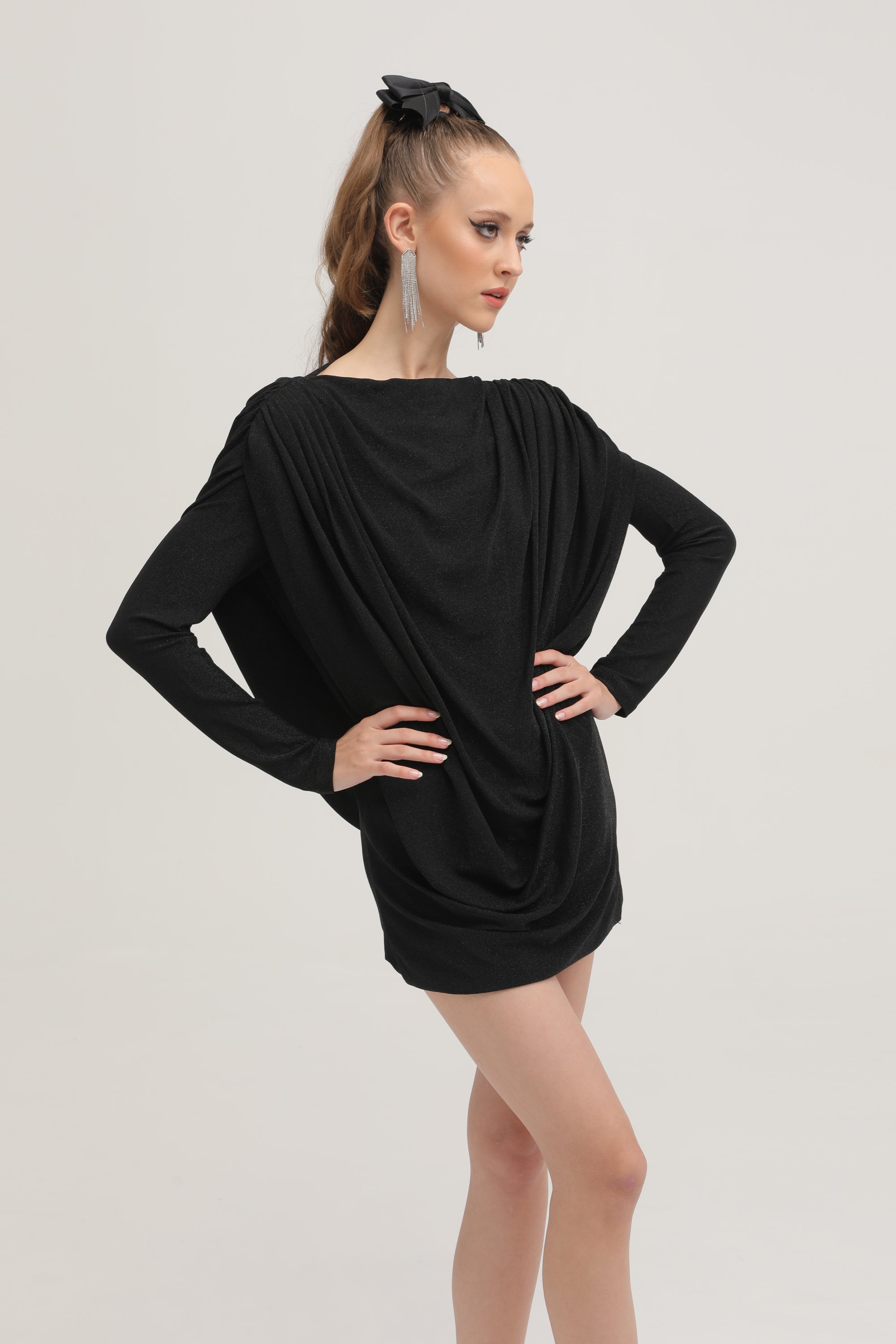 Hilda black gathered mini dress