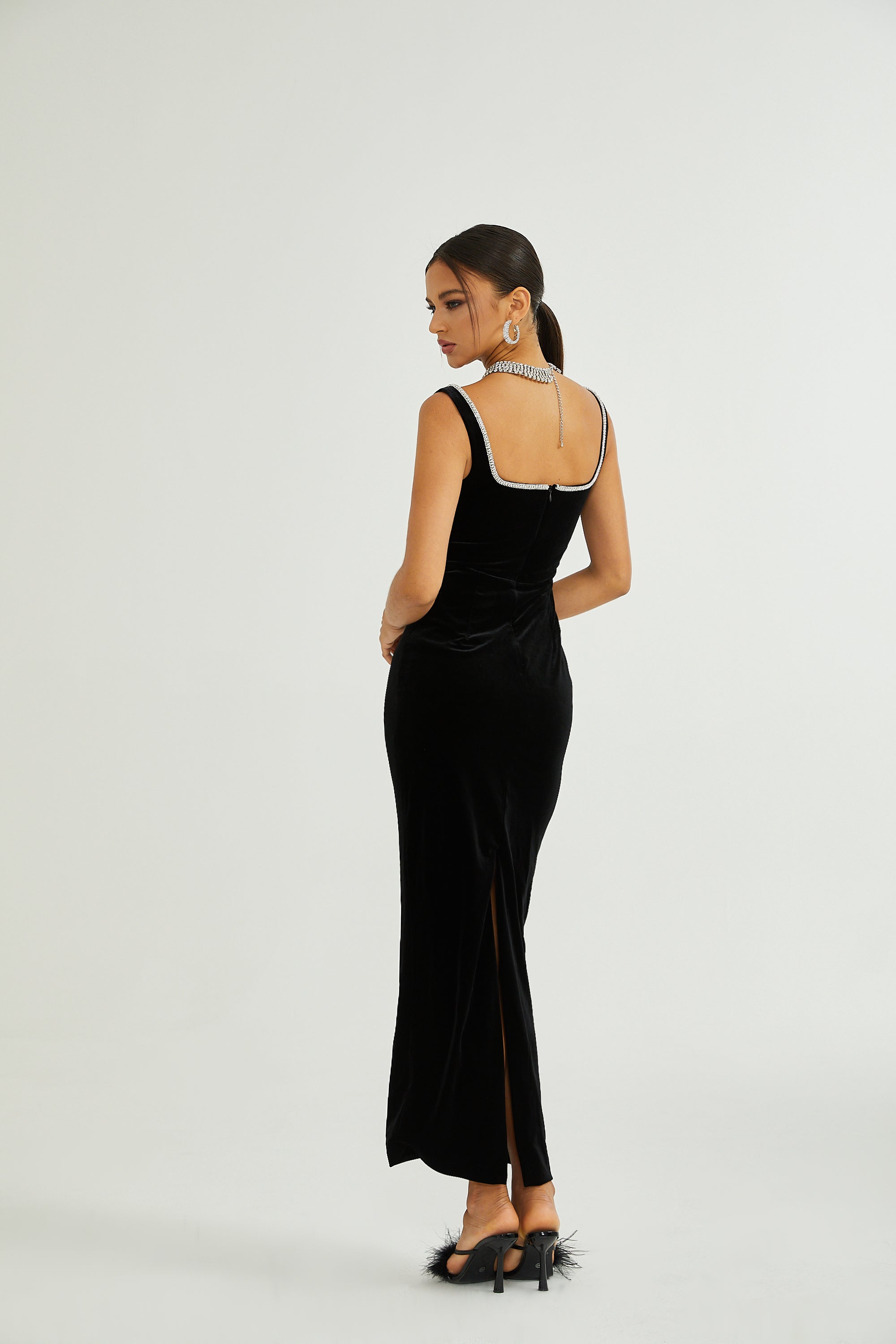 Blanche black U-neck midi dress