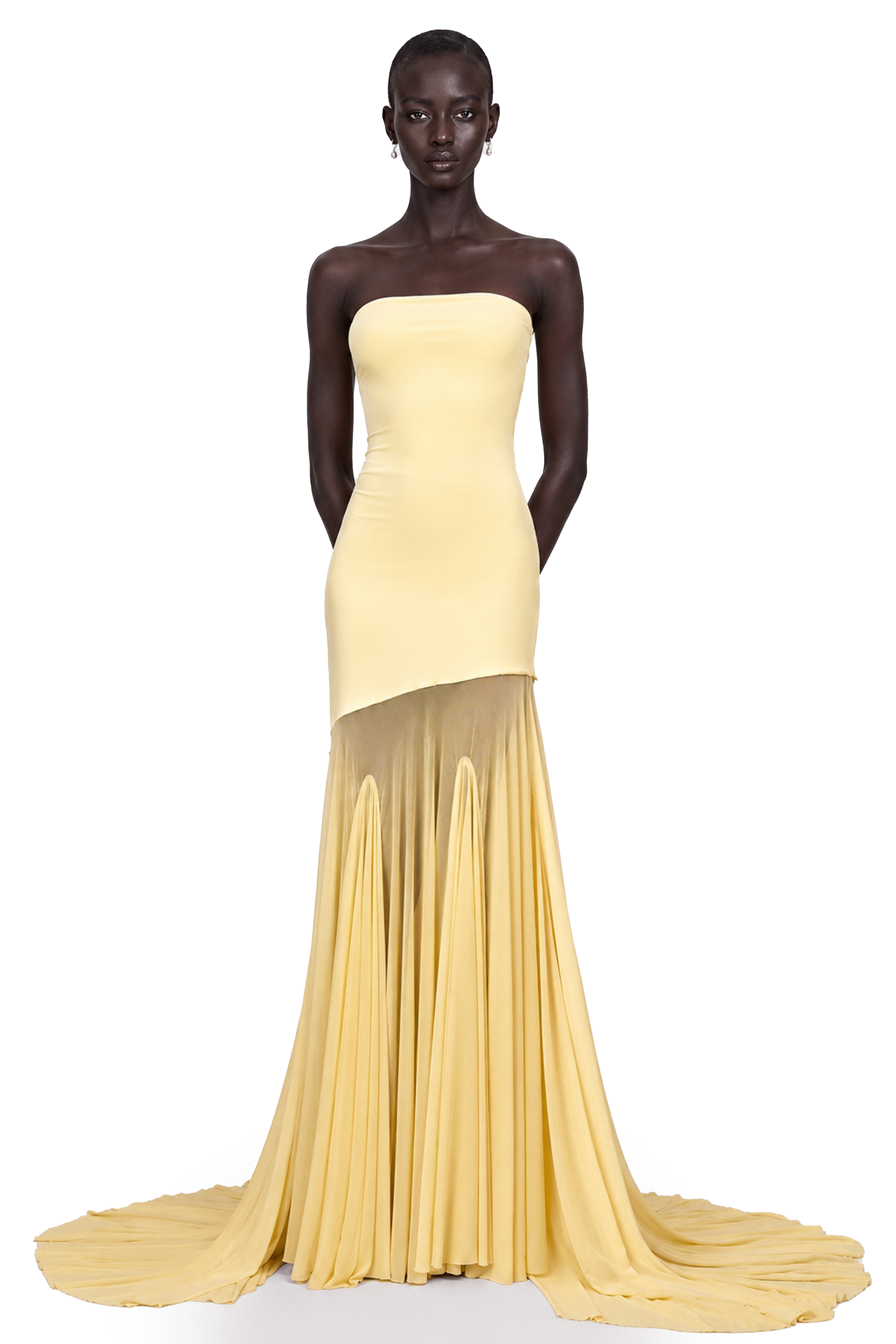 gold sheer maxi dress Claire Sheer Draped Maxi Dress Gold
