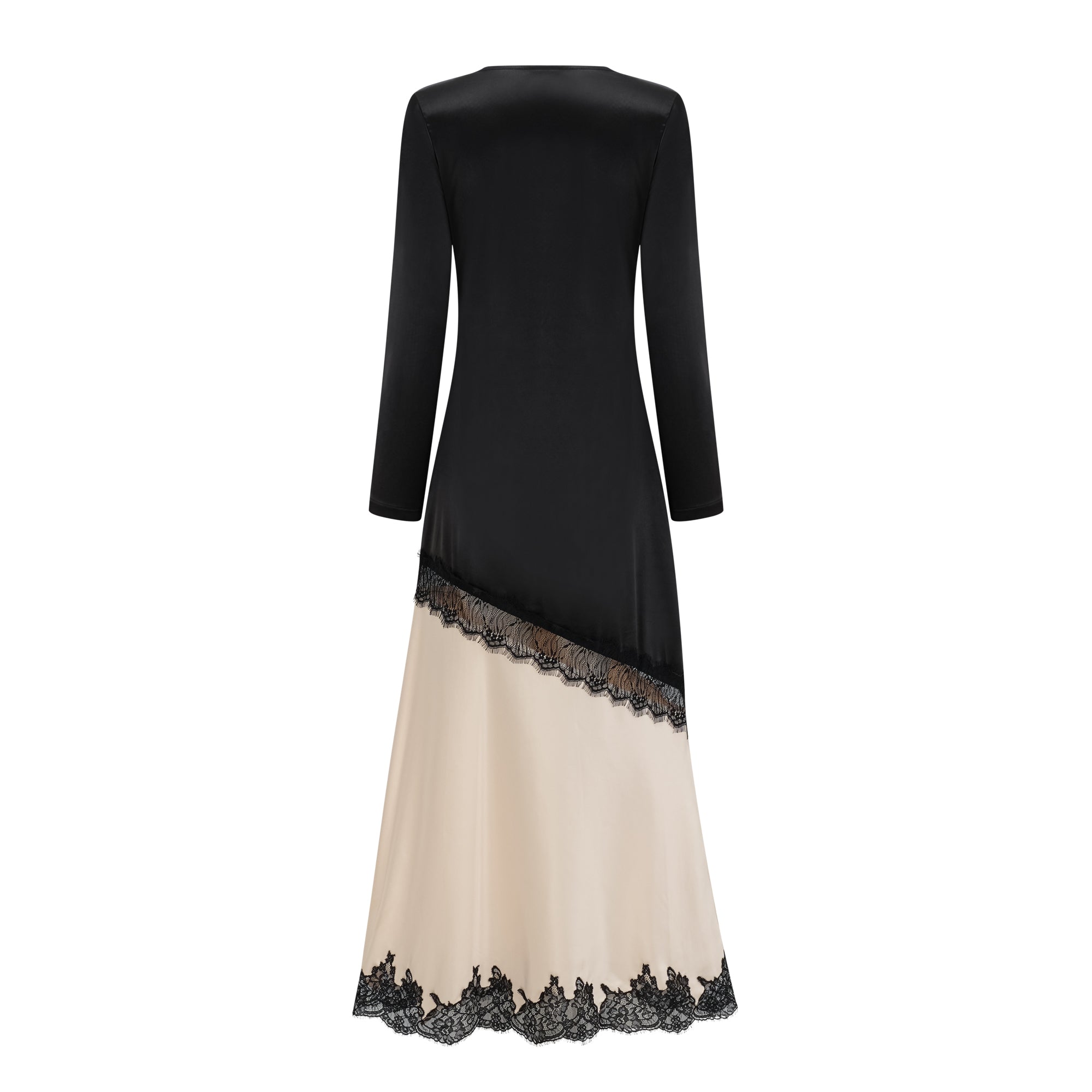 Raphaëlle Neutrals Lace Panel Satin Maxi Dress