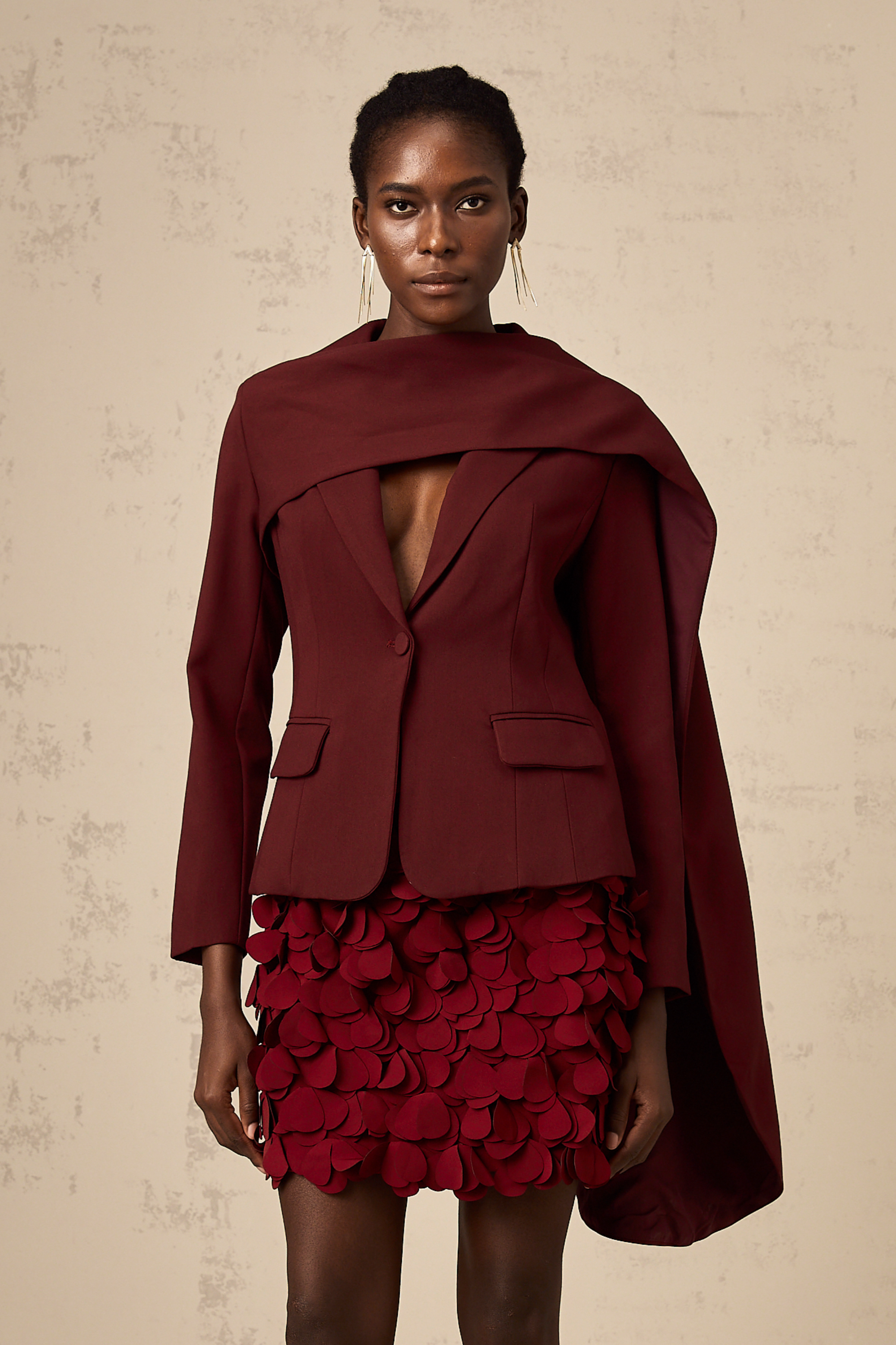 Coralie shawl-detailed jacket in Wine