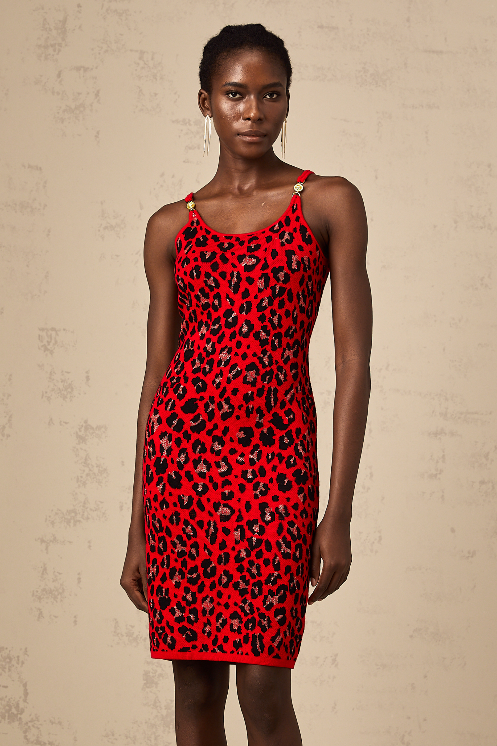 Honorine red leopard-print lurex mini dress