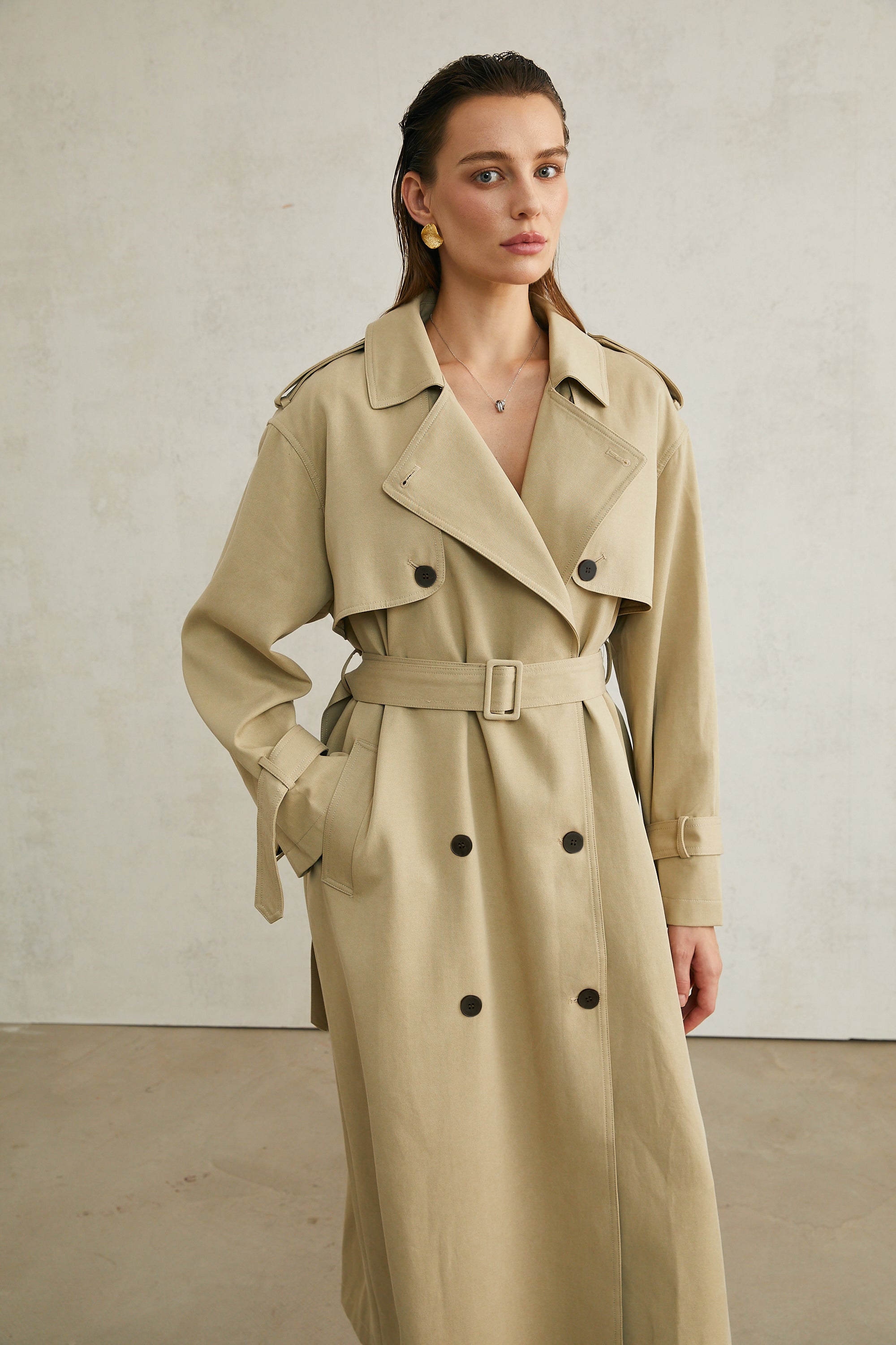 Carlotta khaki belted trench coat